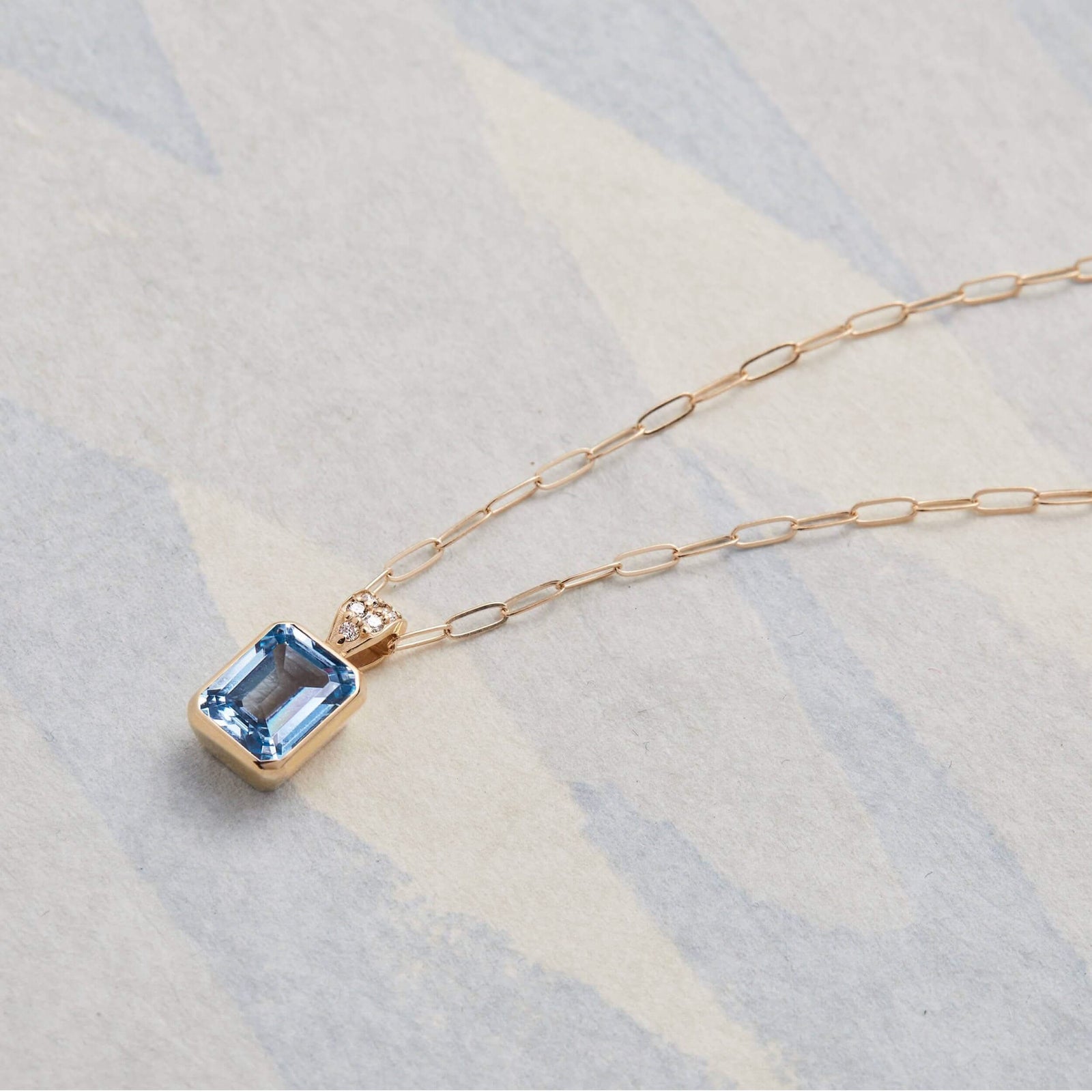 Warren Aquamarine Pendant with Diamond Bale in 14k Gold (March)