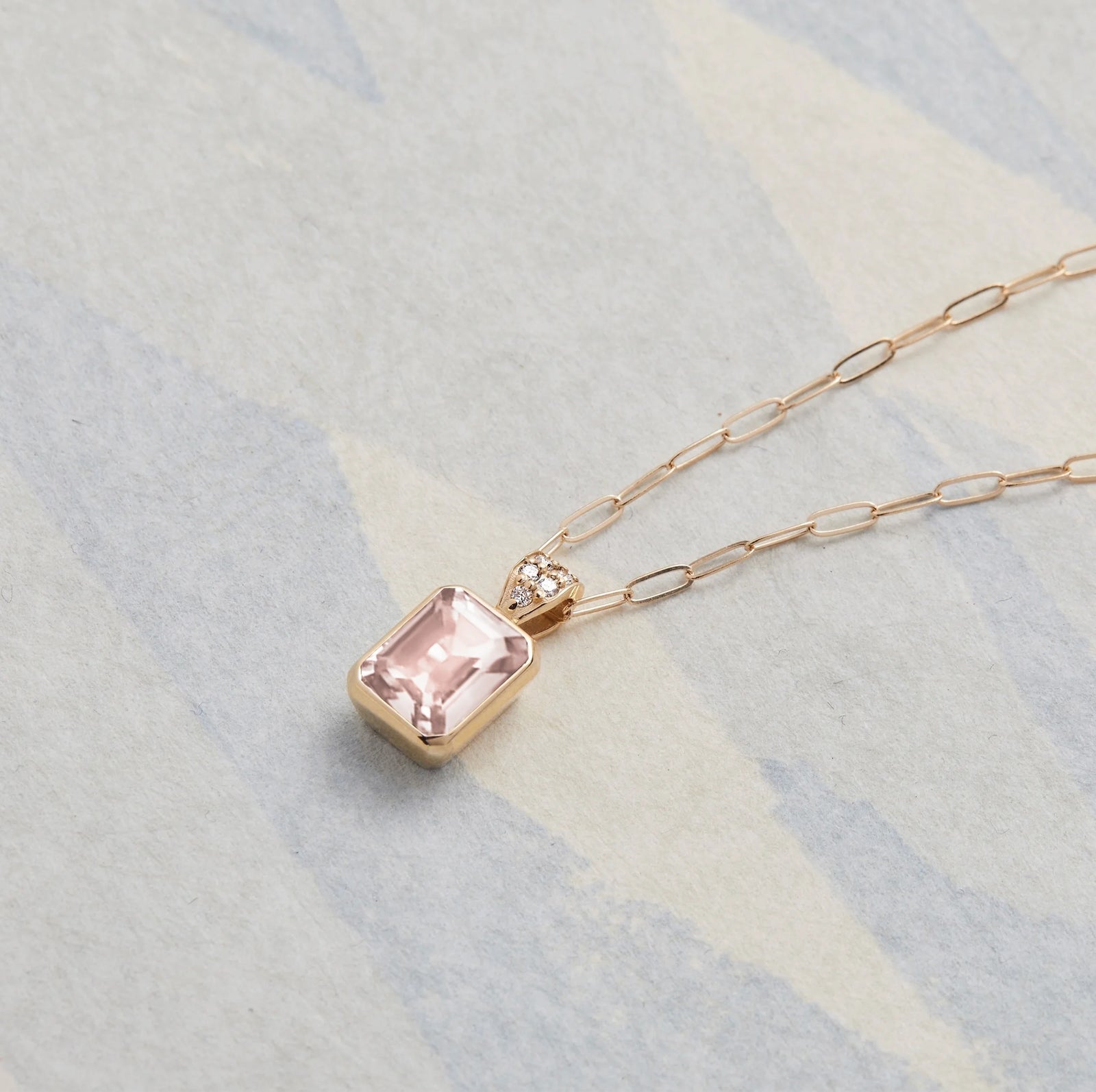 Warren Blush Sapphire Pendant with Diamond Bail in 14k Gold (October)