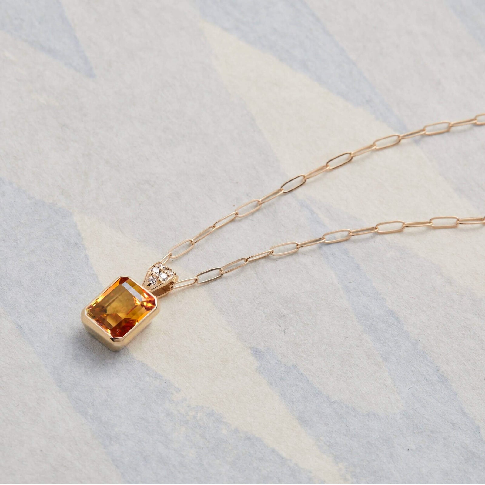 Warren Citrine Pendant with Diamond Bale in 14k Gold (November)