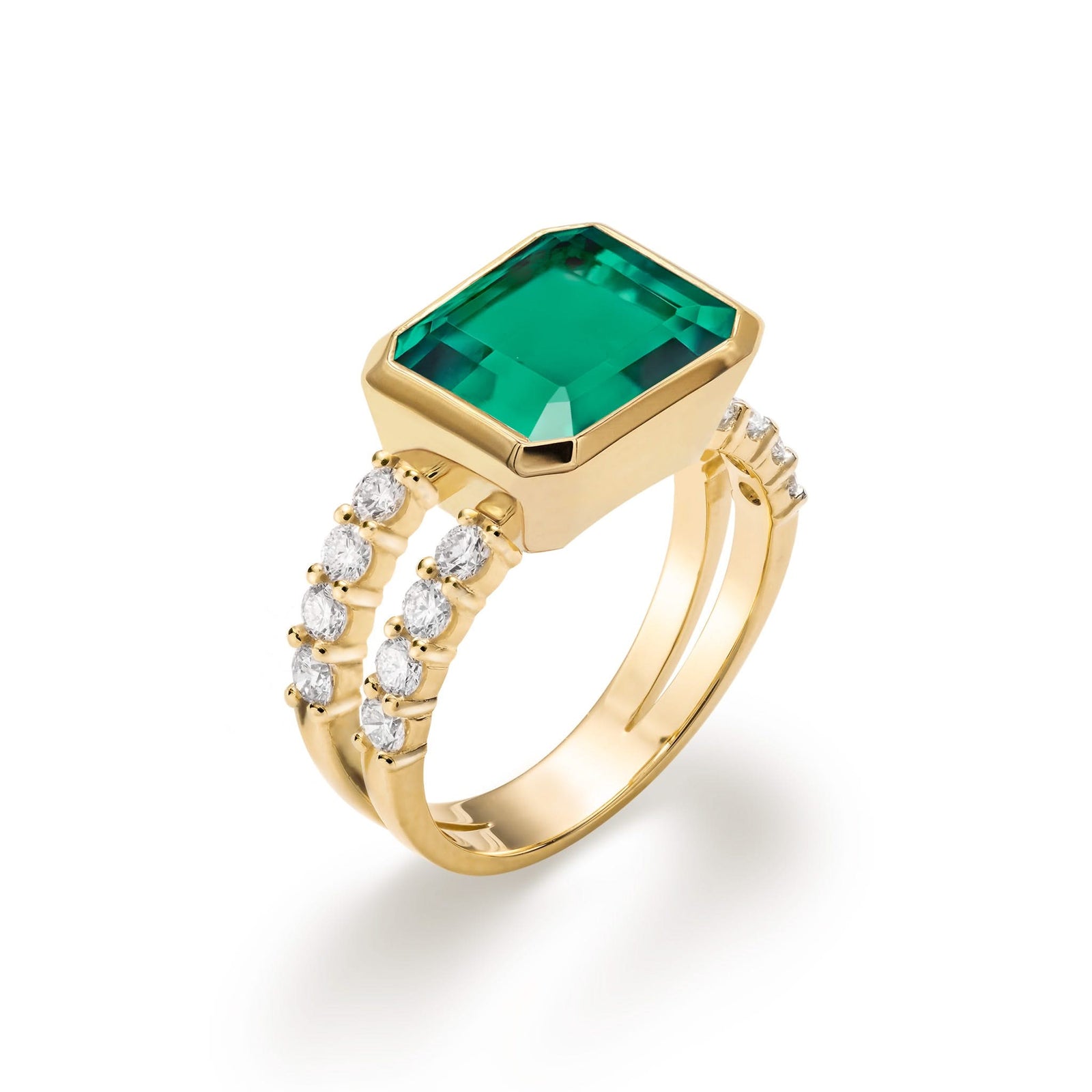 Warren Horizontal Emerald Ring with Diamonds in 14k Gold (May)