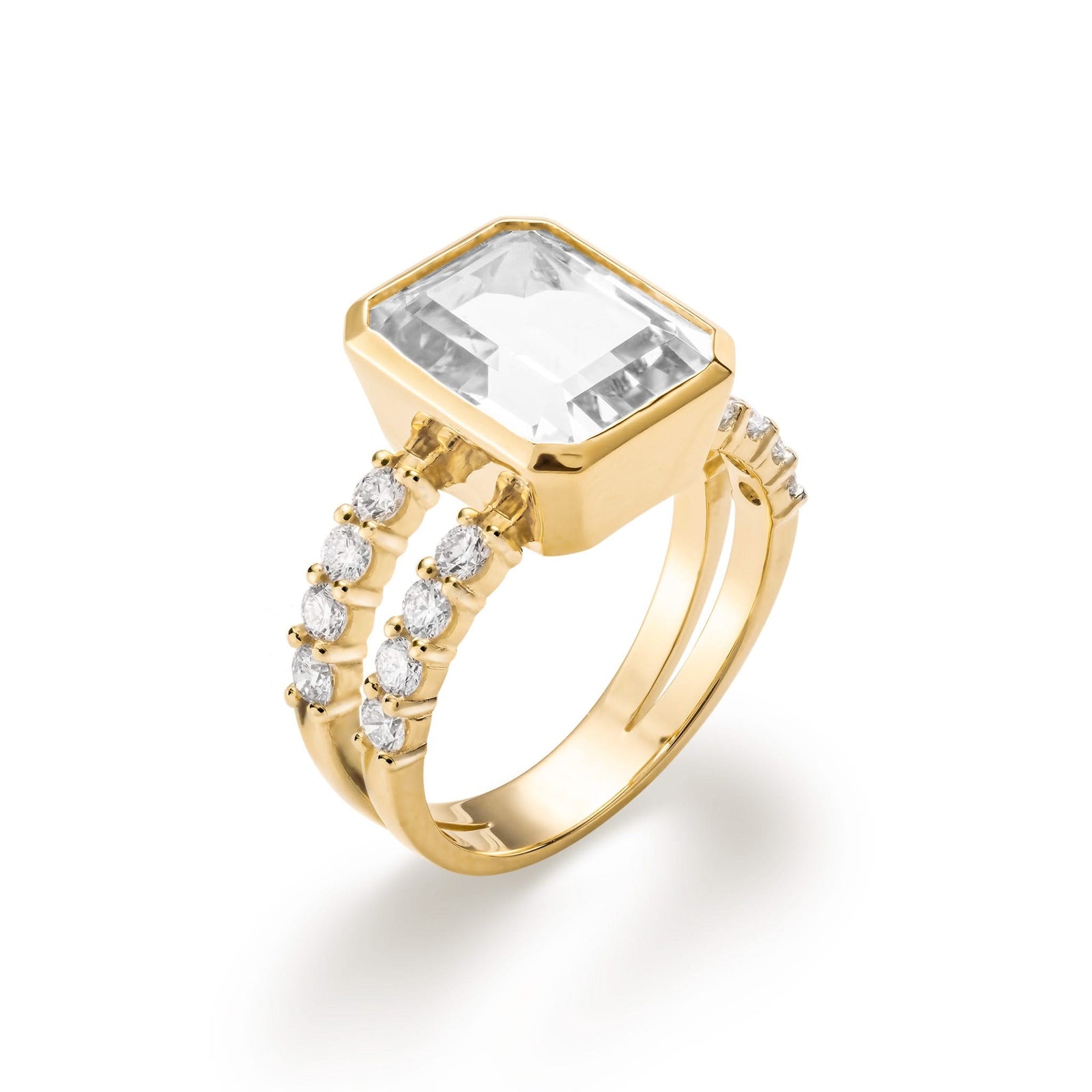 Warren Vertical White Topaz Ring with Diamonds in 14k Gold (April)