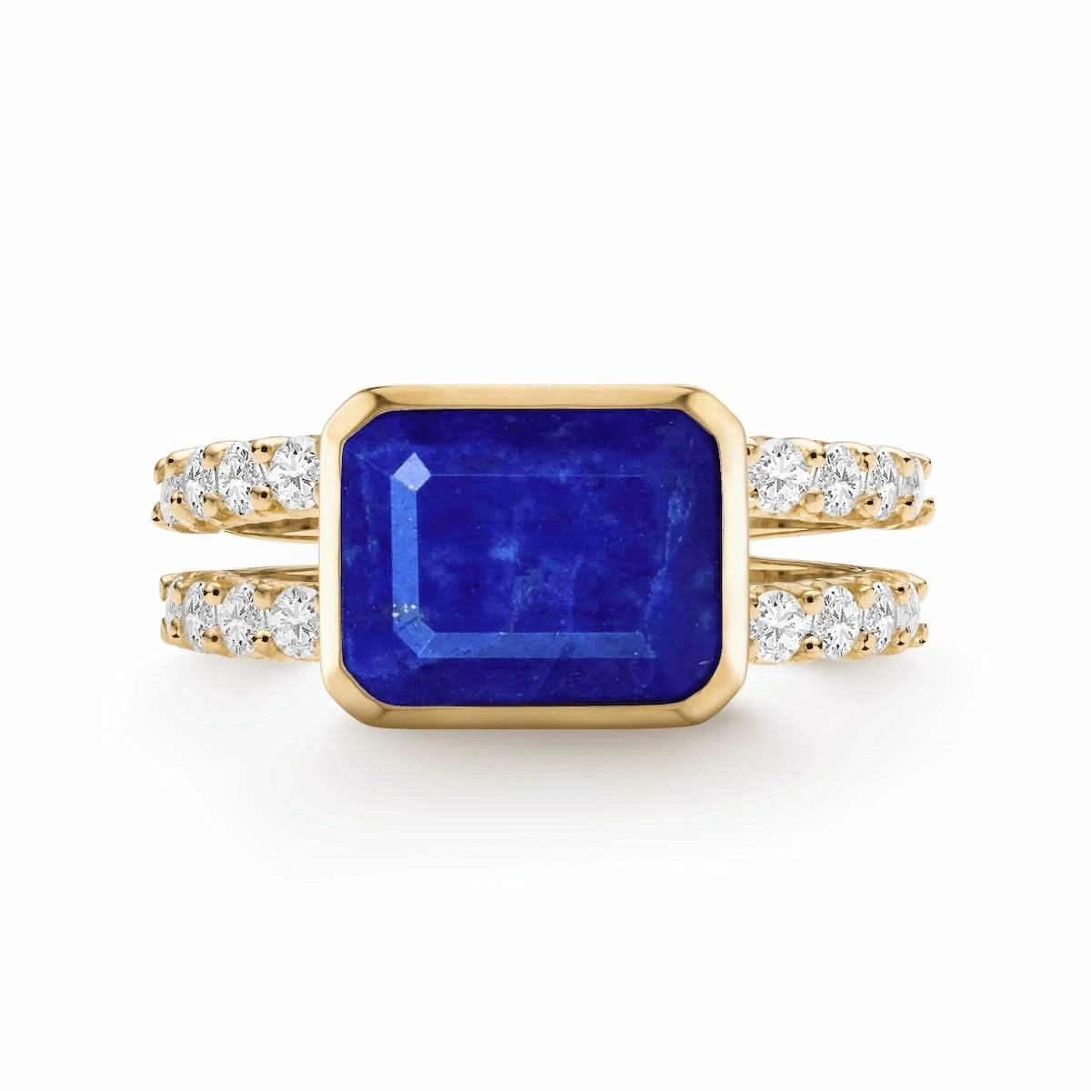 The Vault: Warren Horizontal Lapis Ring with Diamonds, Yellow Gold Size 7