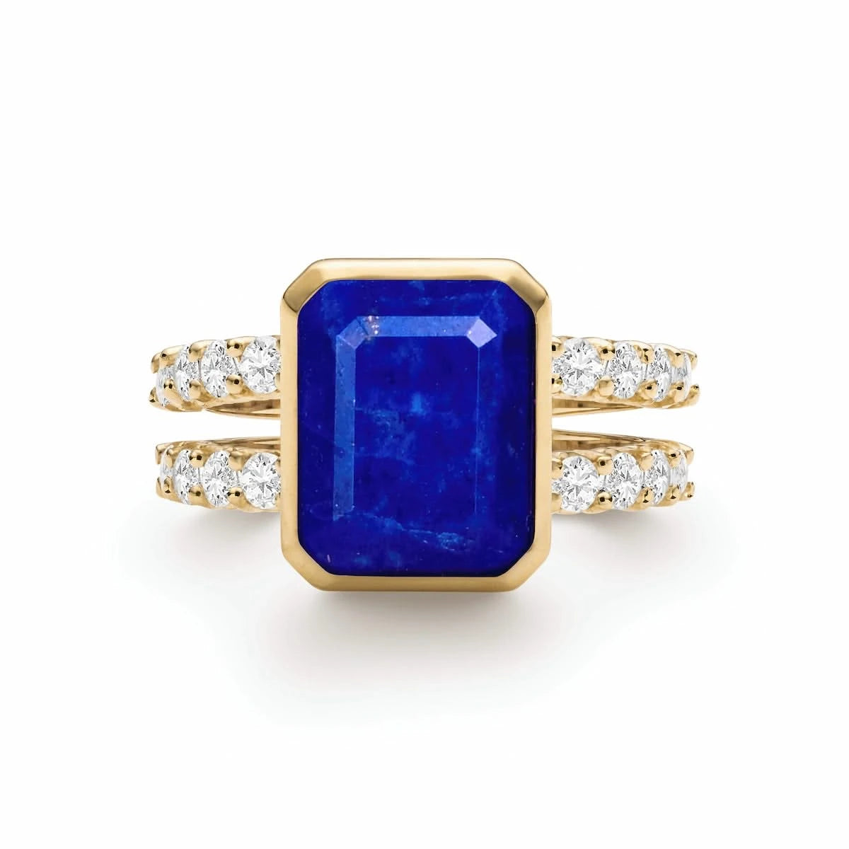 The Vault: Warren Vertical Lapis Ring with Diamonds, Yellow Gold Size 7