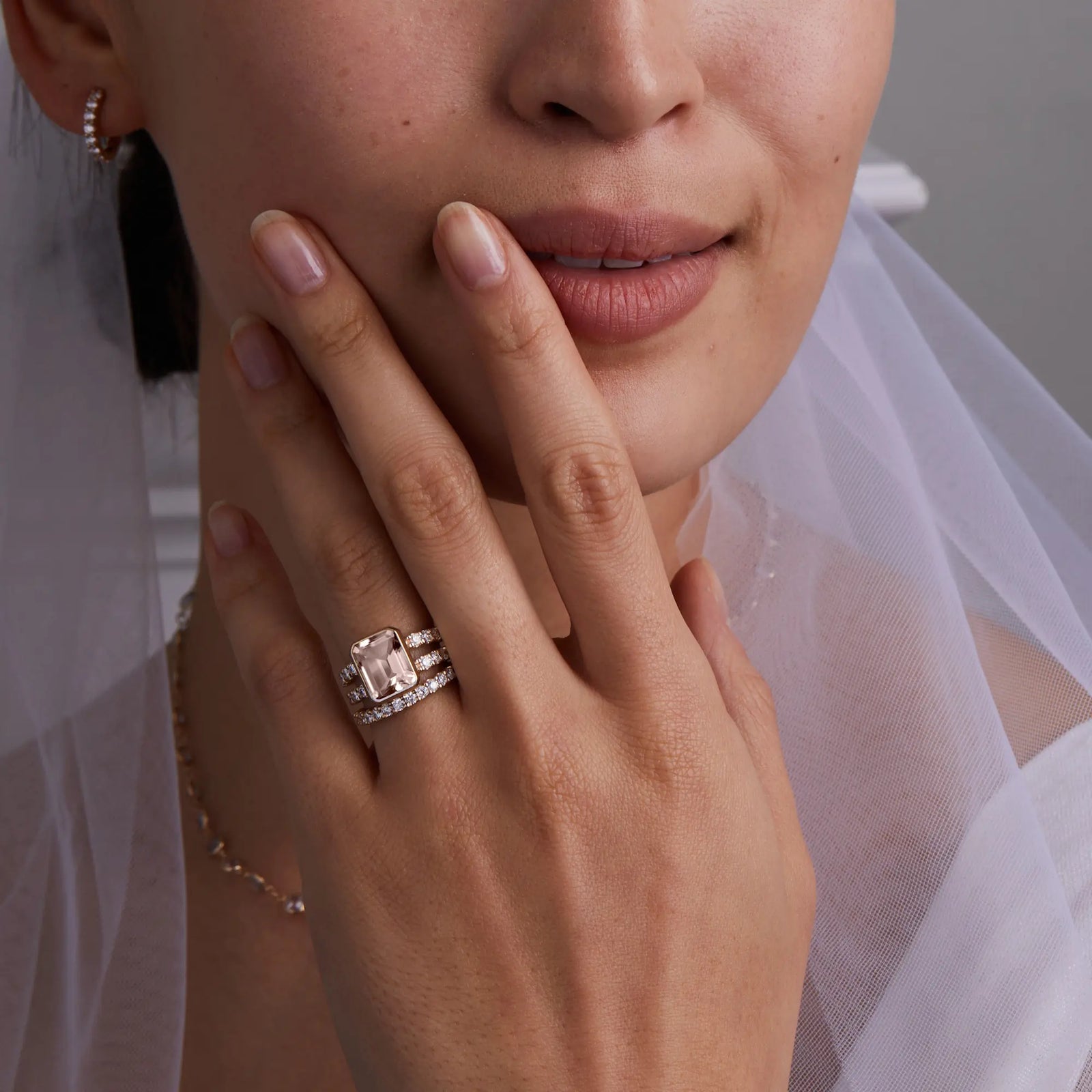 Warren Vertical Blush Sapphire Ring with Diamonds in 14k Gold (October)