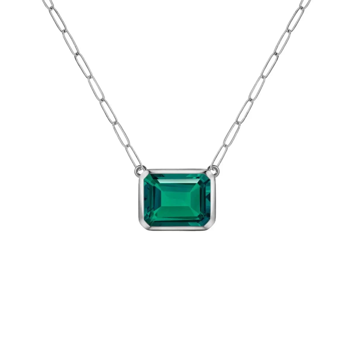 Warren Emerald Necklace on Adelaide Mini Chain in 14k Gold (May)