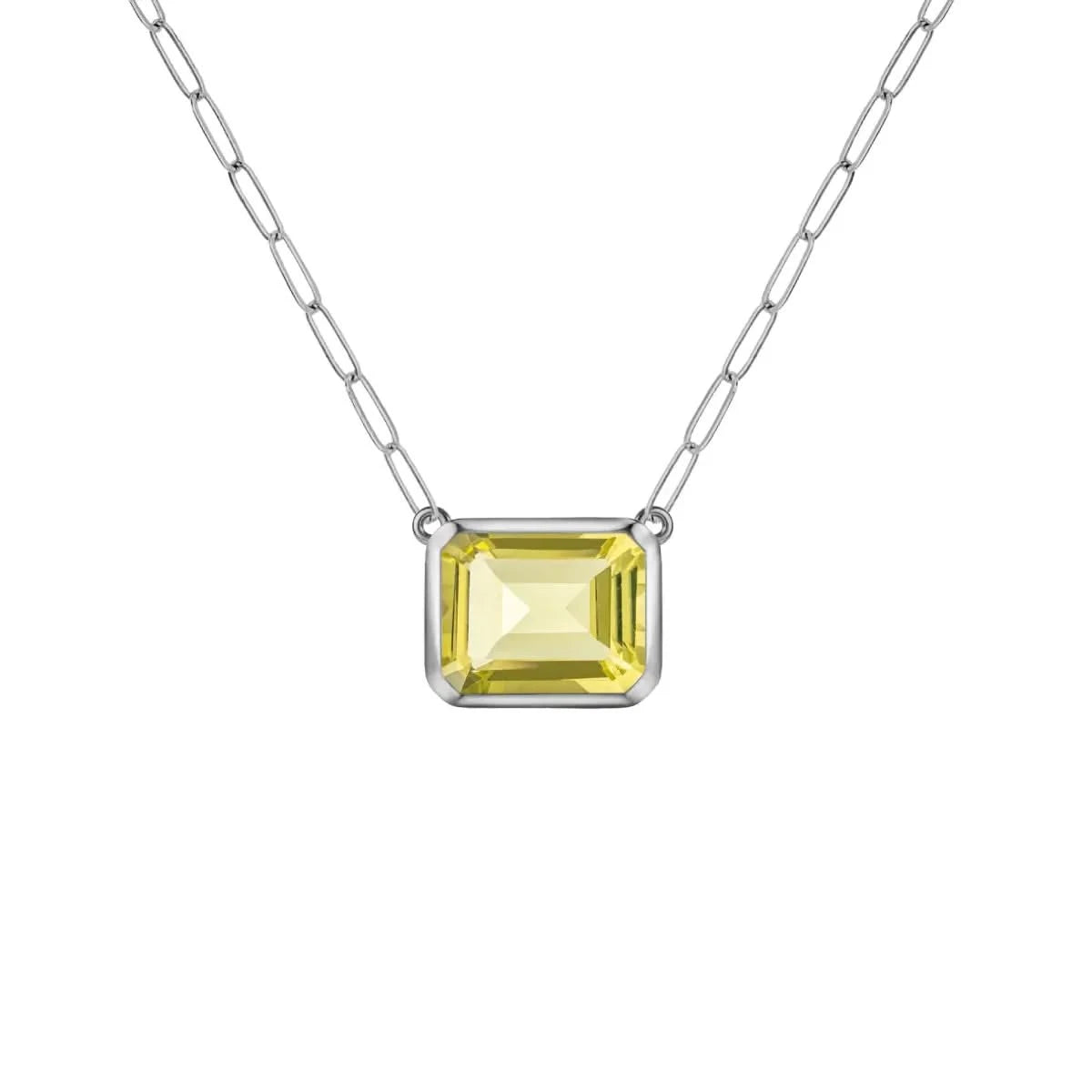 Warren Lemon Verbena Quartz Necklace on Adelaide Mini Chain in 14k Gold (August)