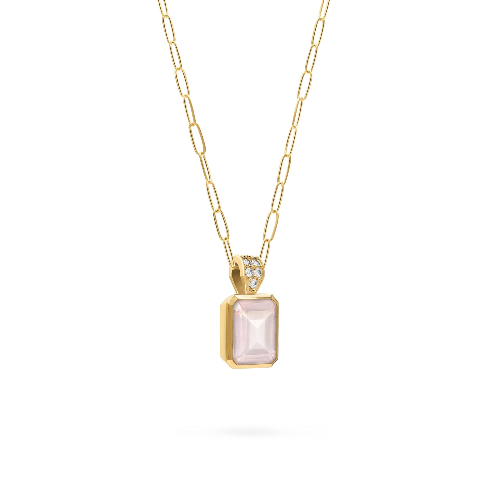Warren Rose Quartz Pendant with Diamond Bale in 14k Gold (October)