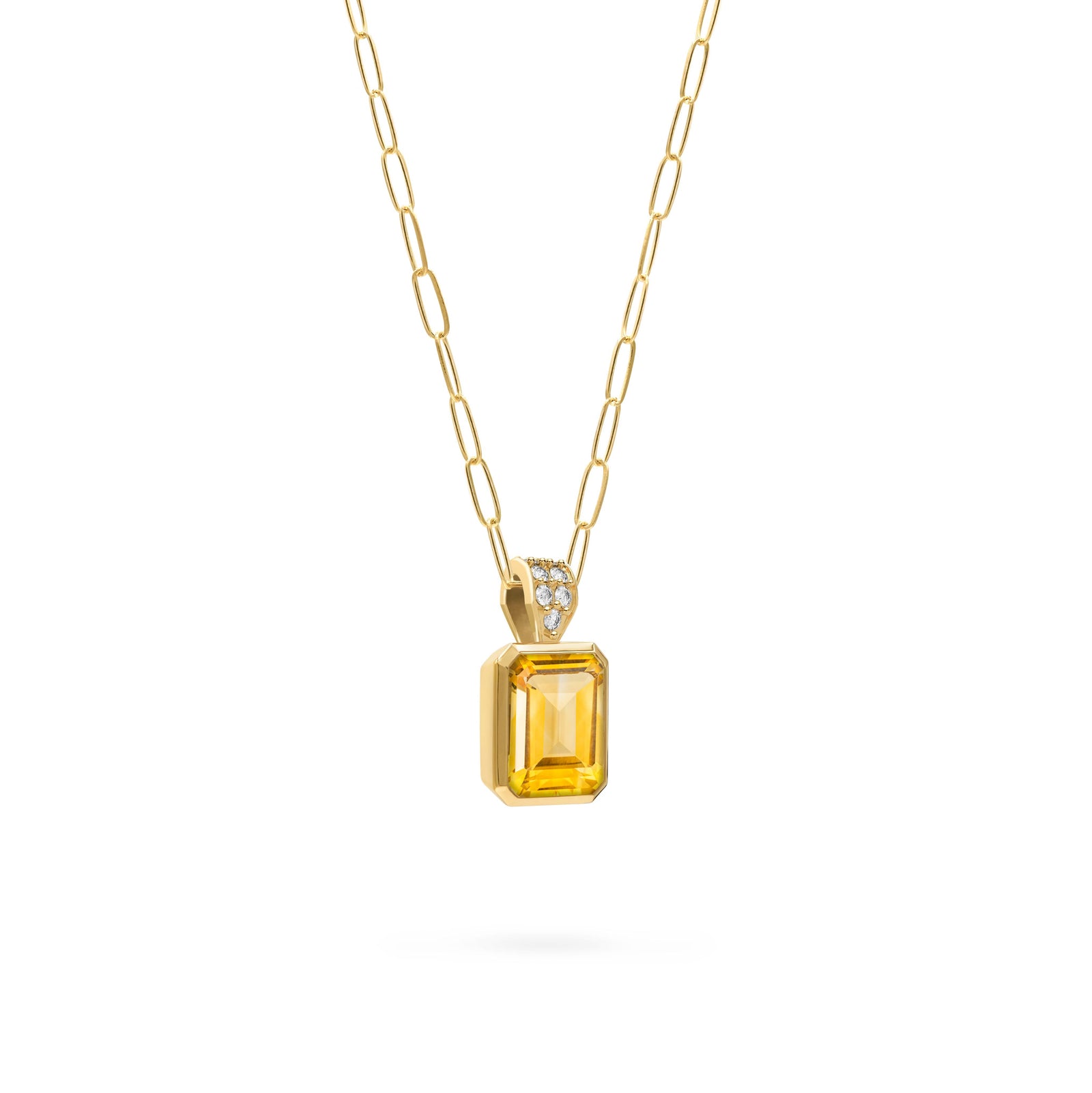 Warren Citrine Pendant with Diamond Bale in 14k Gold (November)