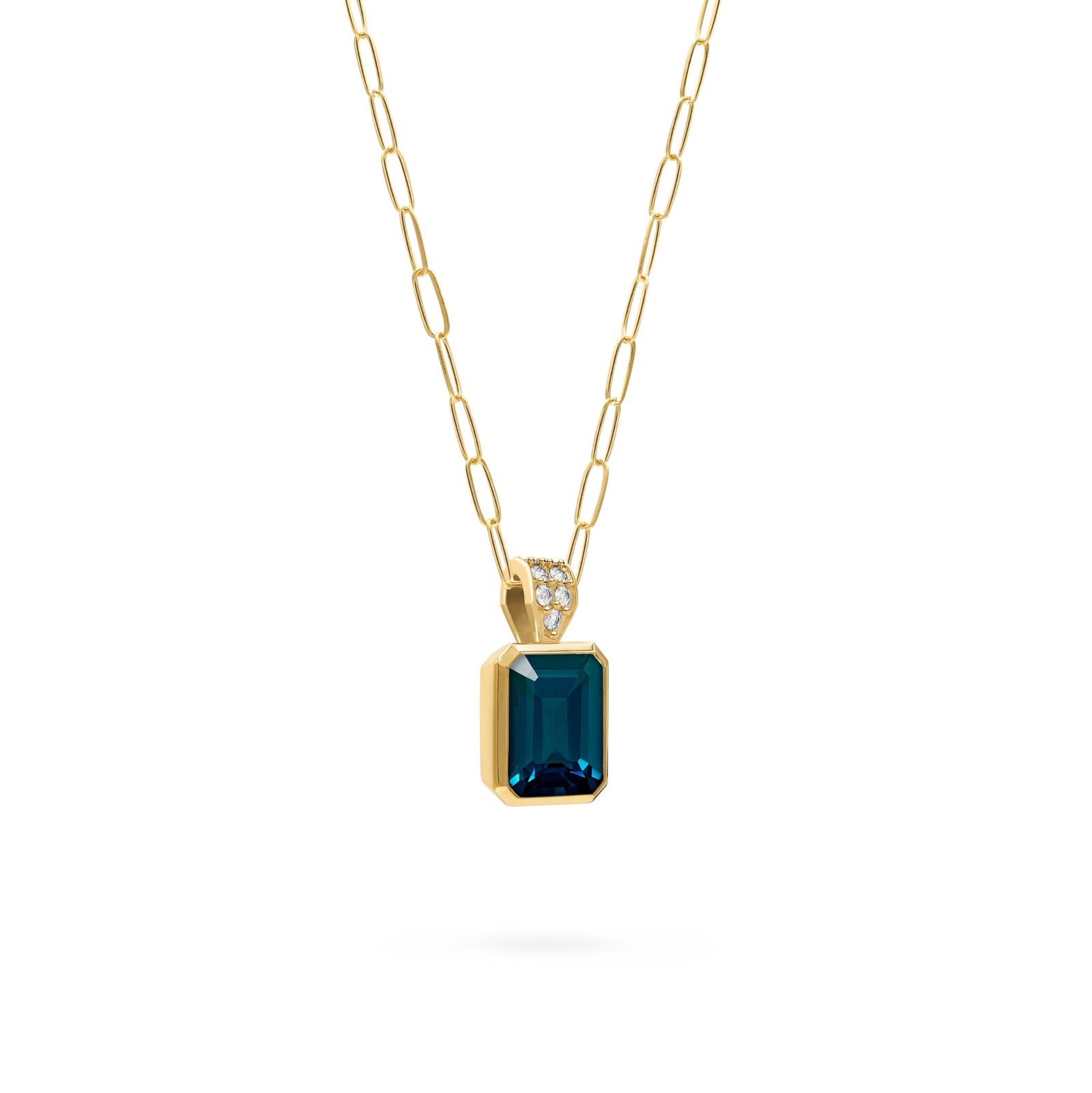 Warren Atlantic Blue Topaz Pendant with Diamond Bale in 14k Gold (December)