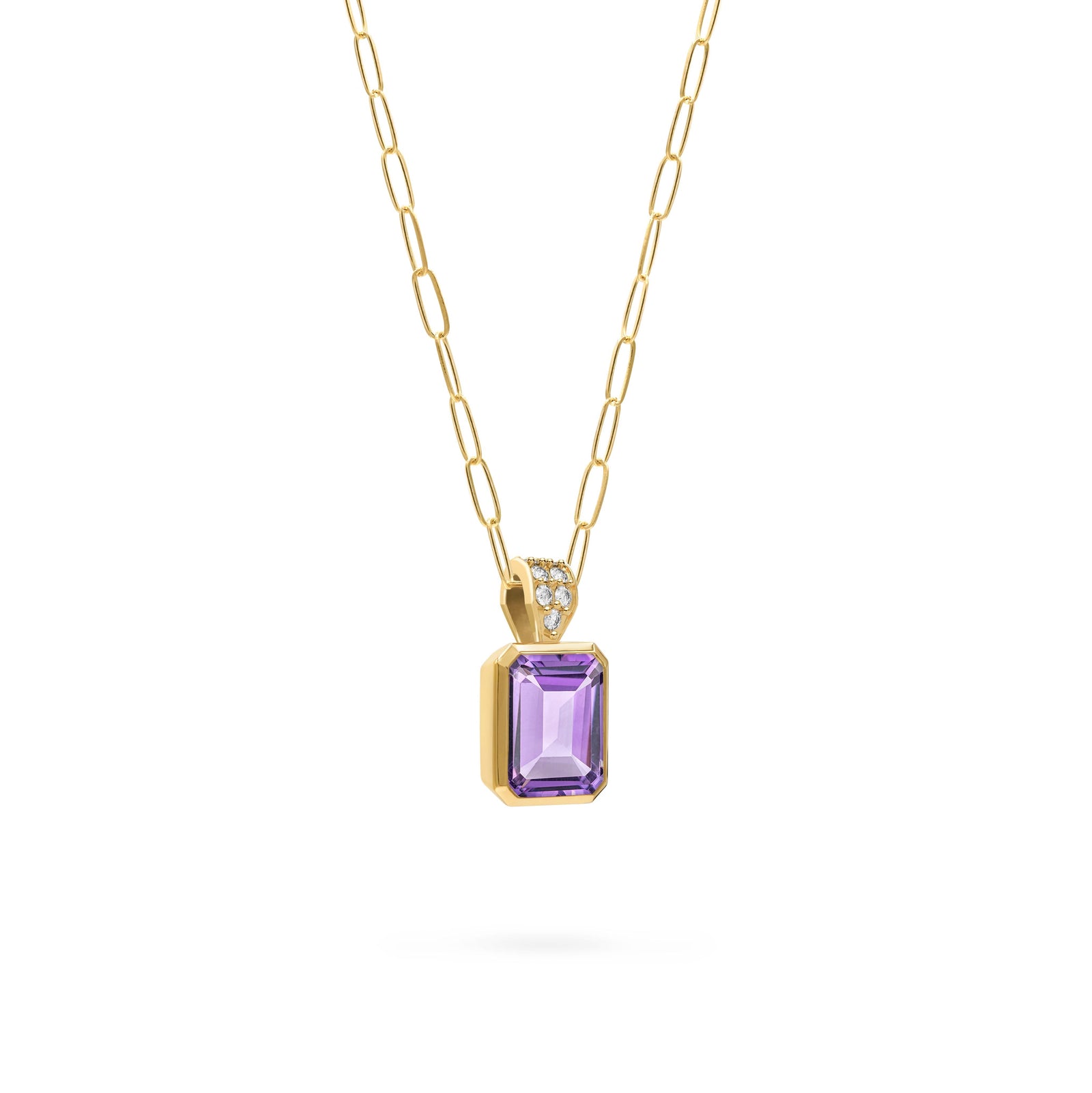 Warren Amethyst Pendant with Diamond Bale in 14k Gold (February)