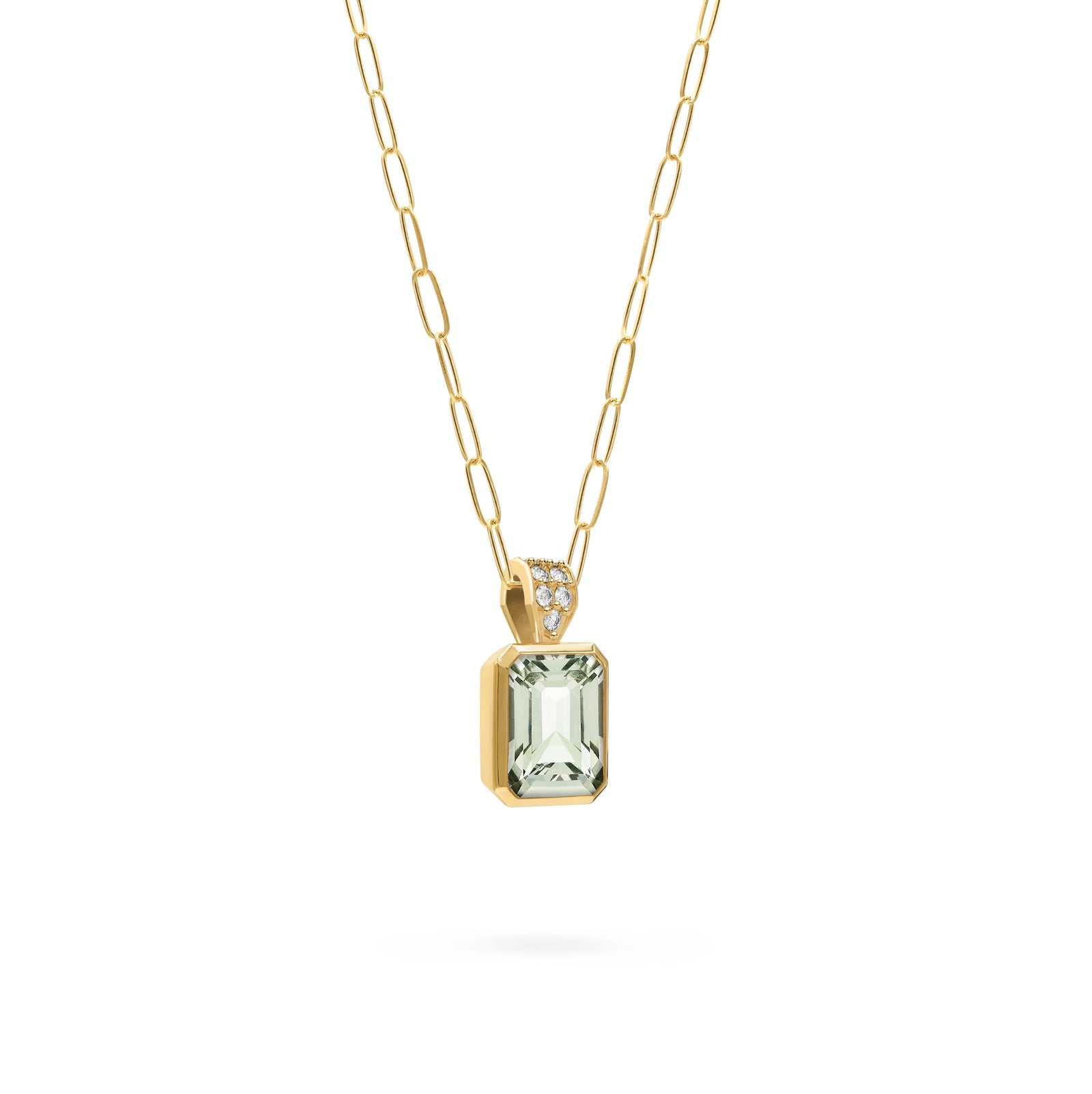 Warren Green Amethyst Pendant with Diamond Bale in 14k Gold (February)