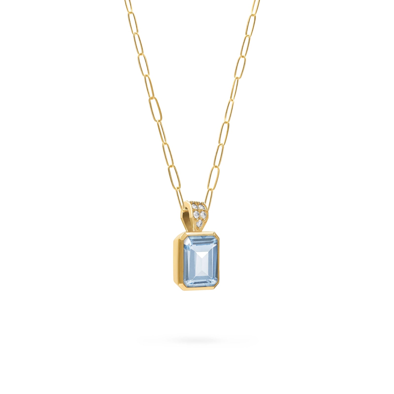 Warren Aquamarine Pendant with Diamond Bale in 14k Gold (March)