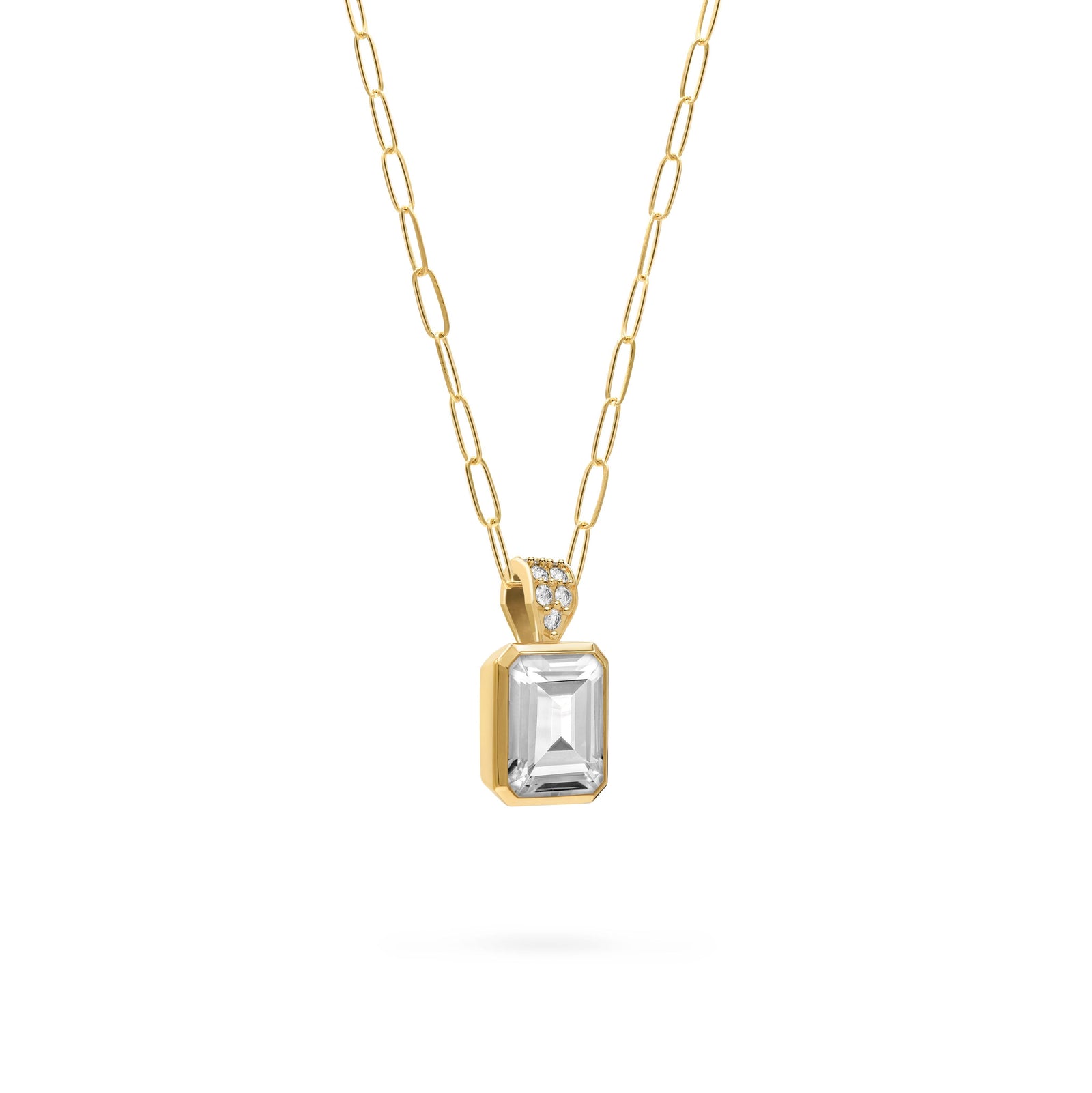 Warren White Topaz Pendant with Diamond Bale in 14k Gold (April)