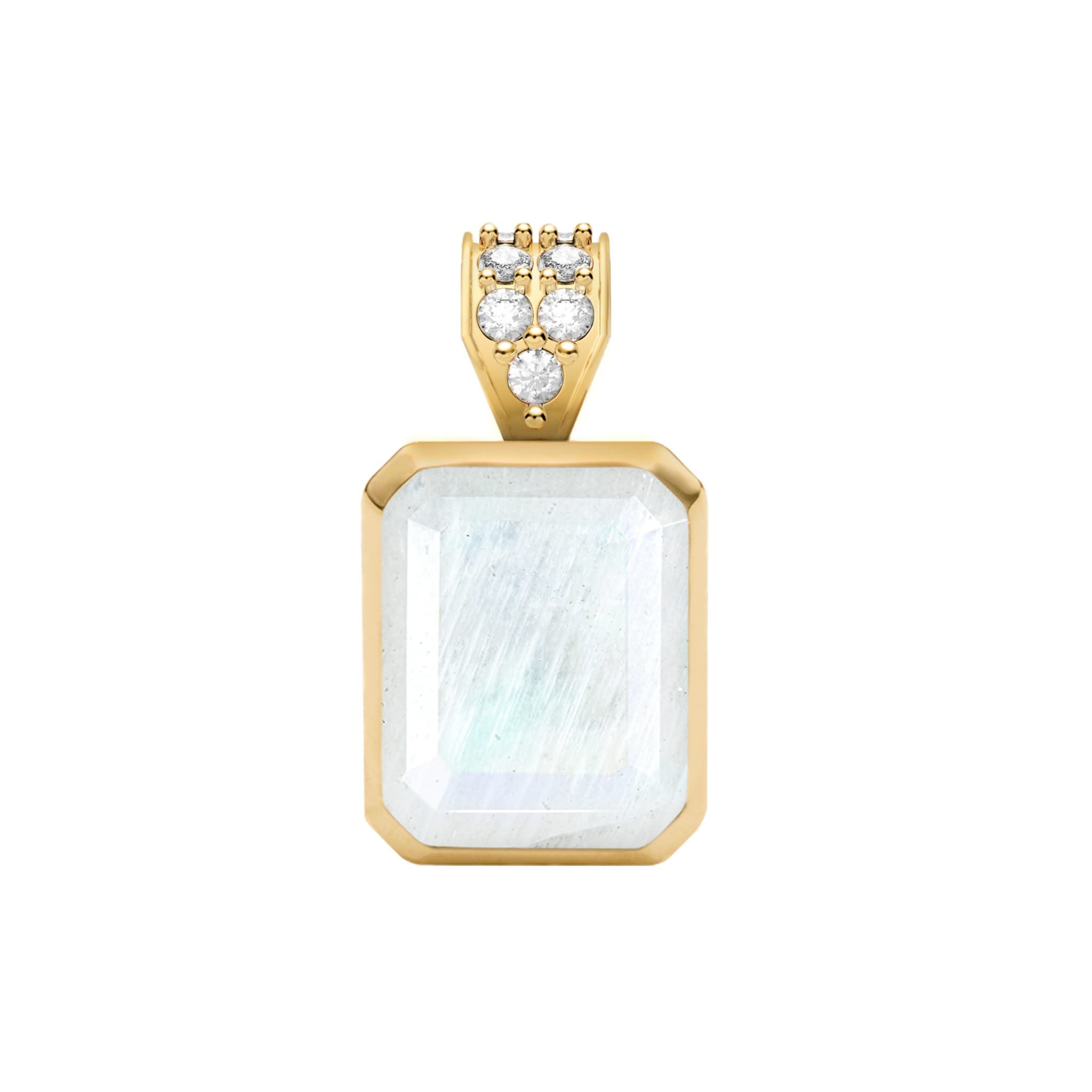 Warren Rainbow Moonstone Pendant with Diamond Bale in 14k Gold (June)