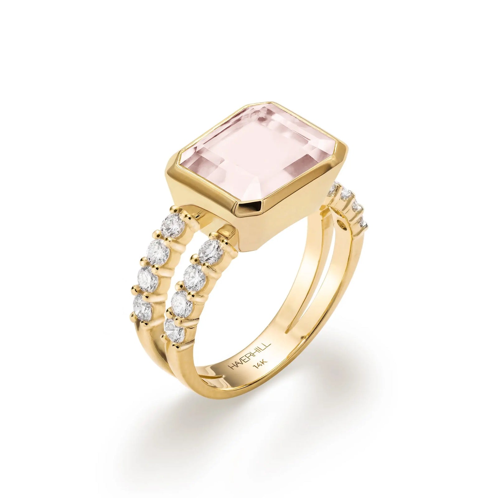 Warren Horizontal Blush Sapphire Ring with Diamonds in 14k Gold (October)