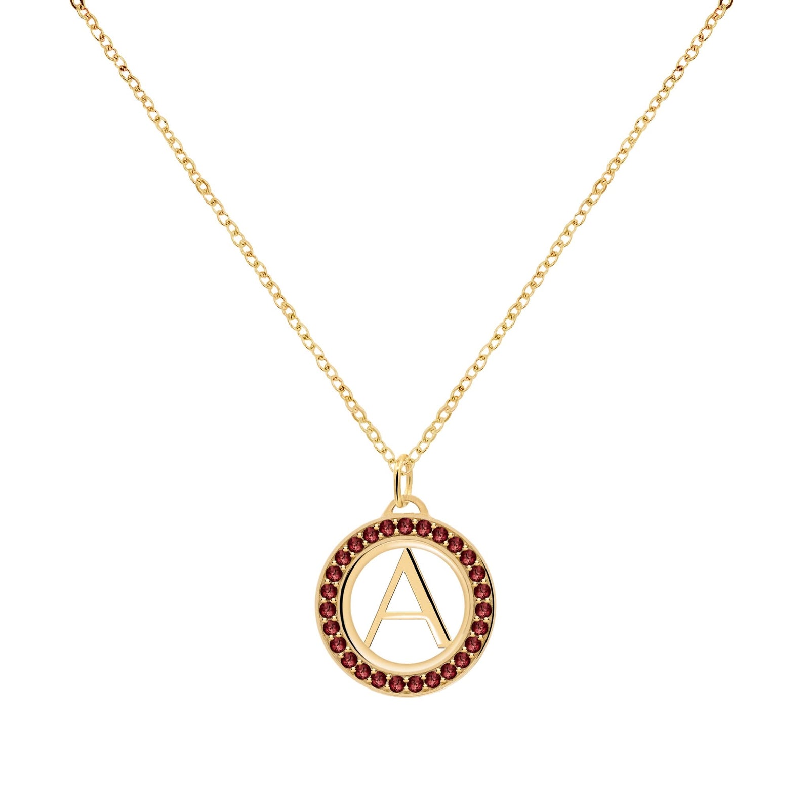 Letter & Garnet Pendant in 14k Gold (January)