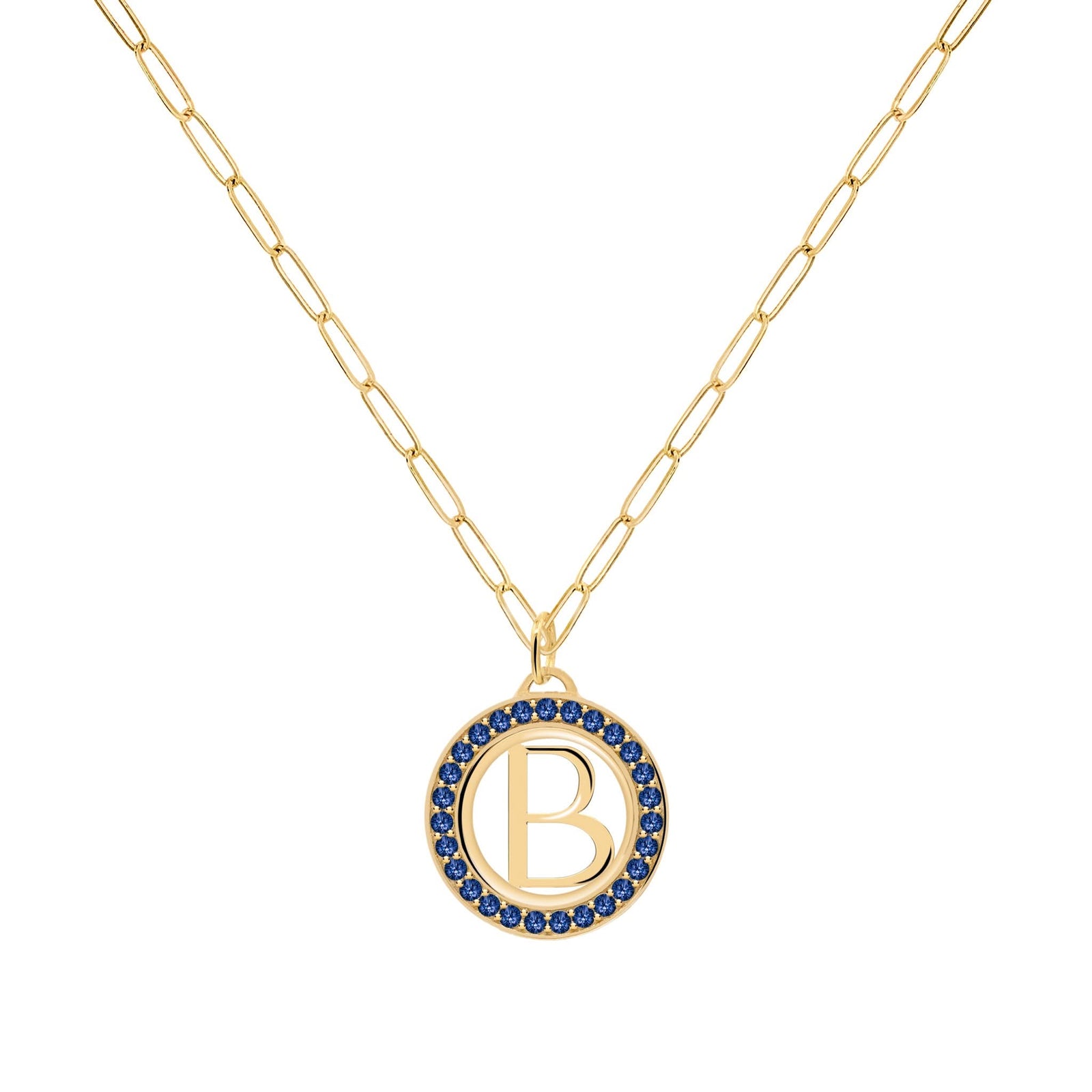 Letter & Sapphire Pendant in 14k Gold (September)