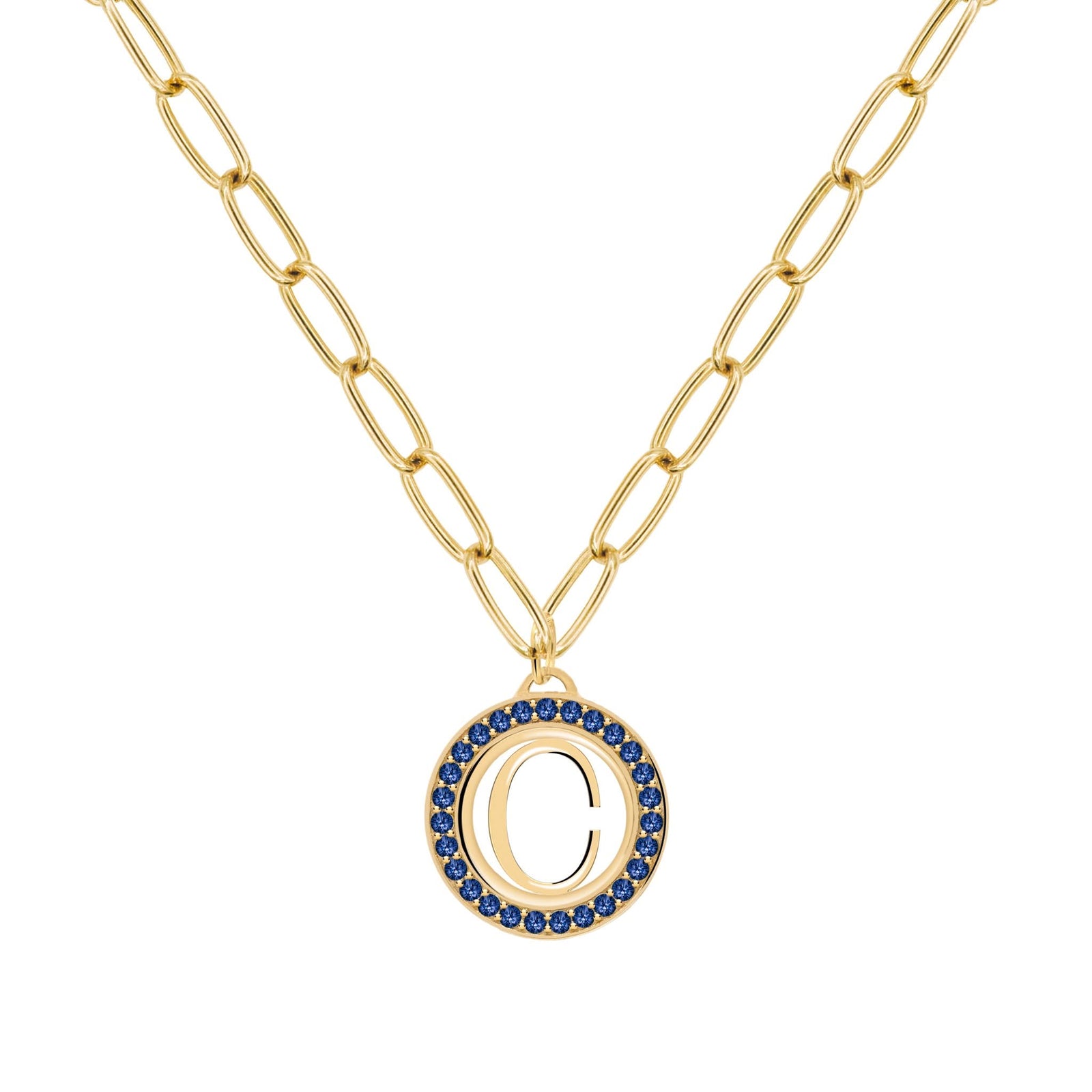 Letter & Sapphire Pendant in 14k Gold (September)