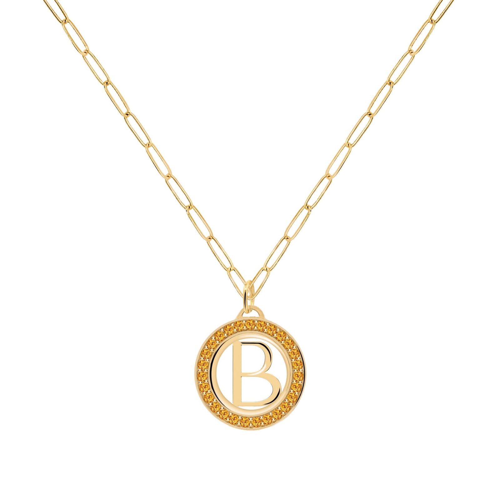 Letter & Citrine Pendant in 14k Gold (November)
