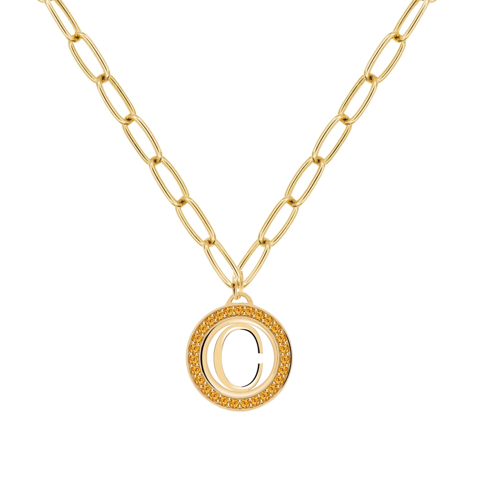 Letter & Citrine Pendant in 14k Gold (November)