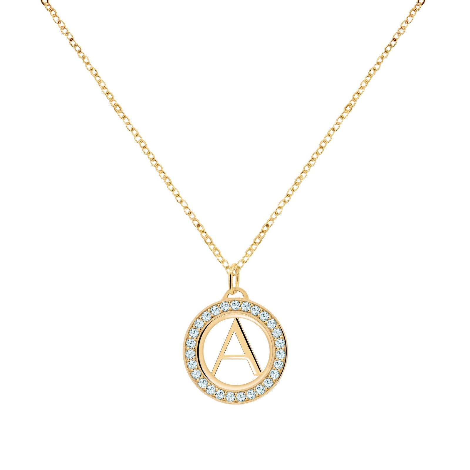 Letter & Nantucket Blue Topaz Pendant in 14k Gold (December)