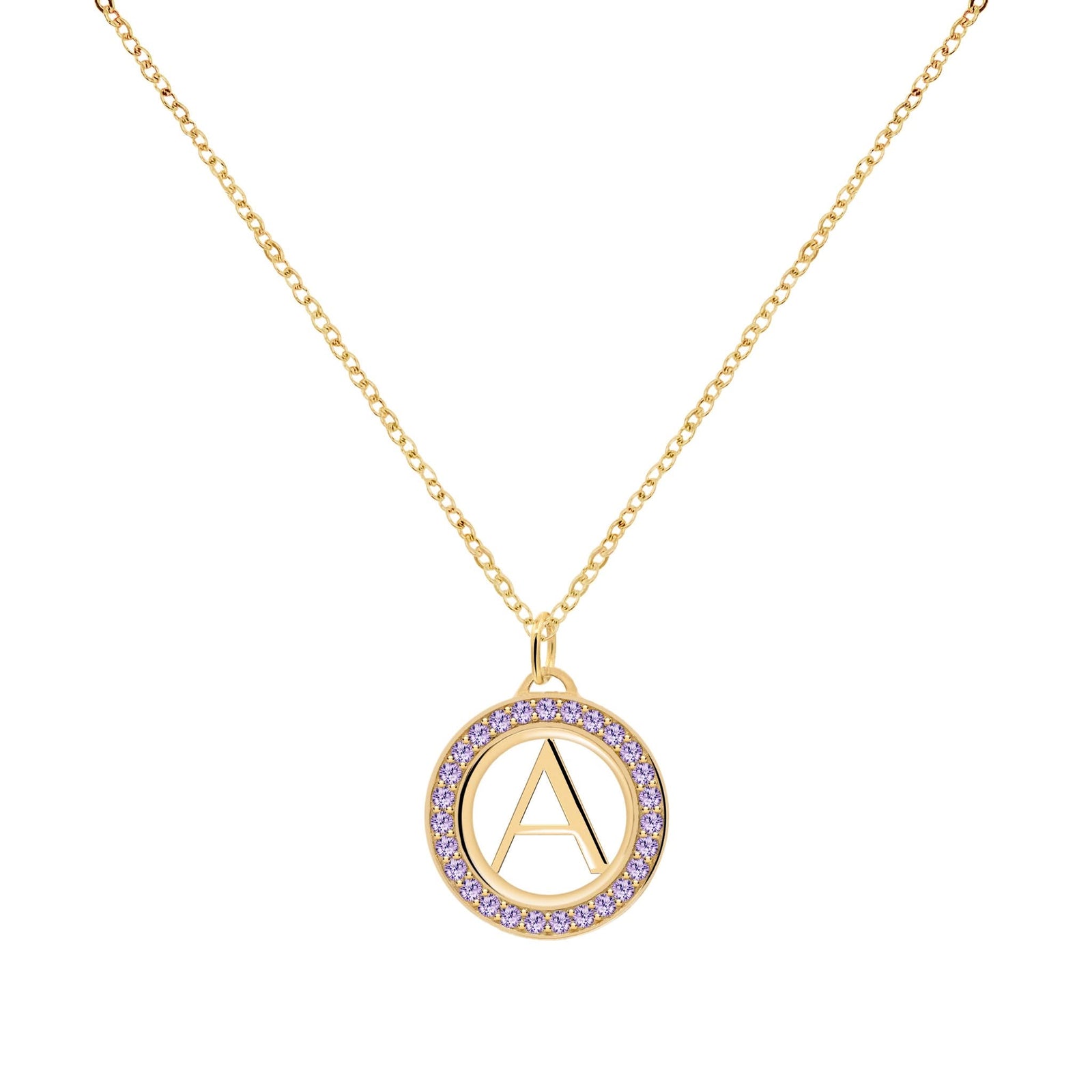 Letter & Amethyst Pendant in 14k Gold (February)