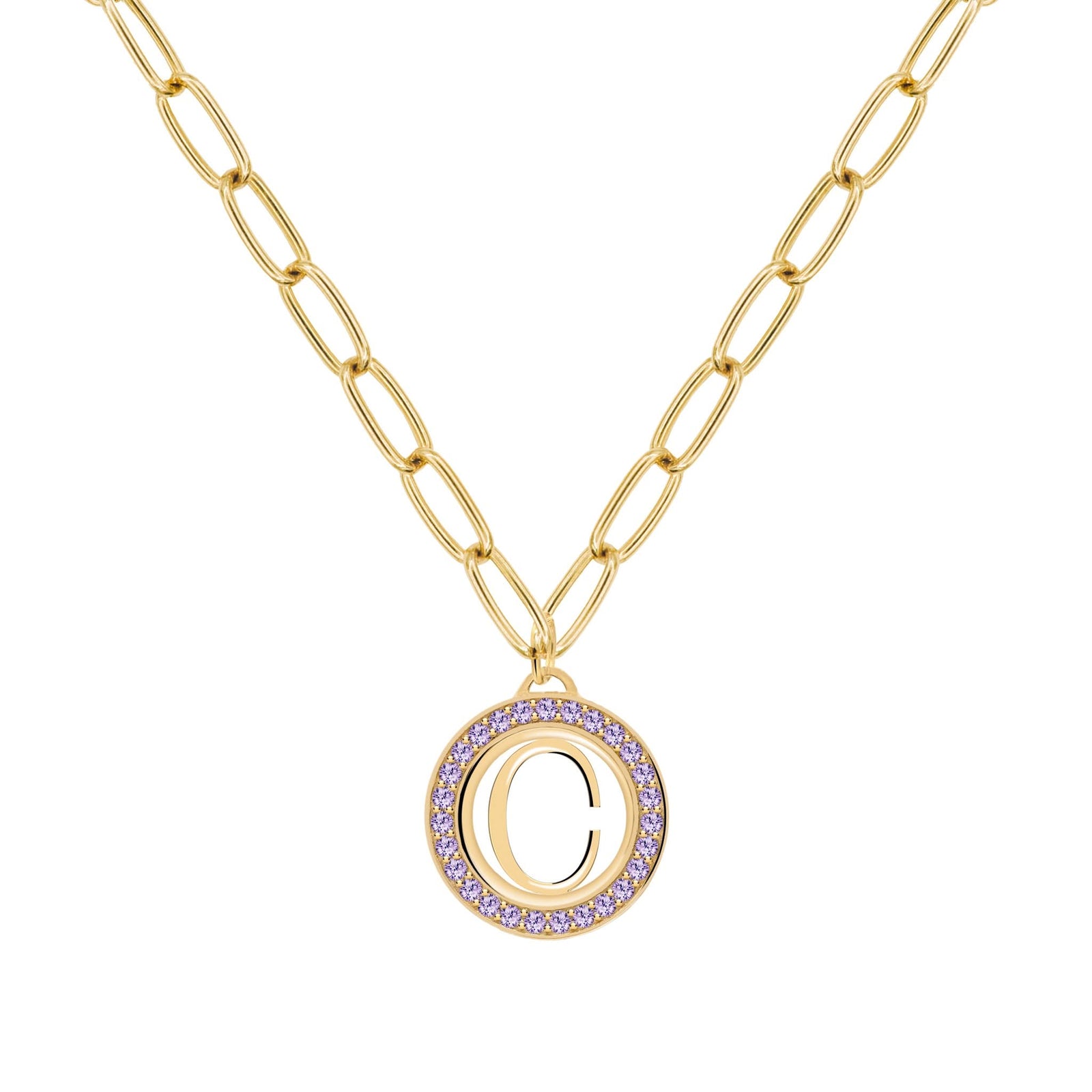 Letter & Amethyst Pendant in 14k Gold (February)