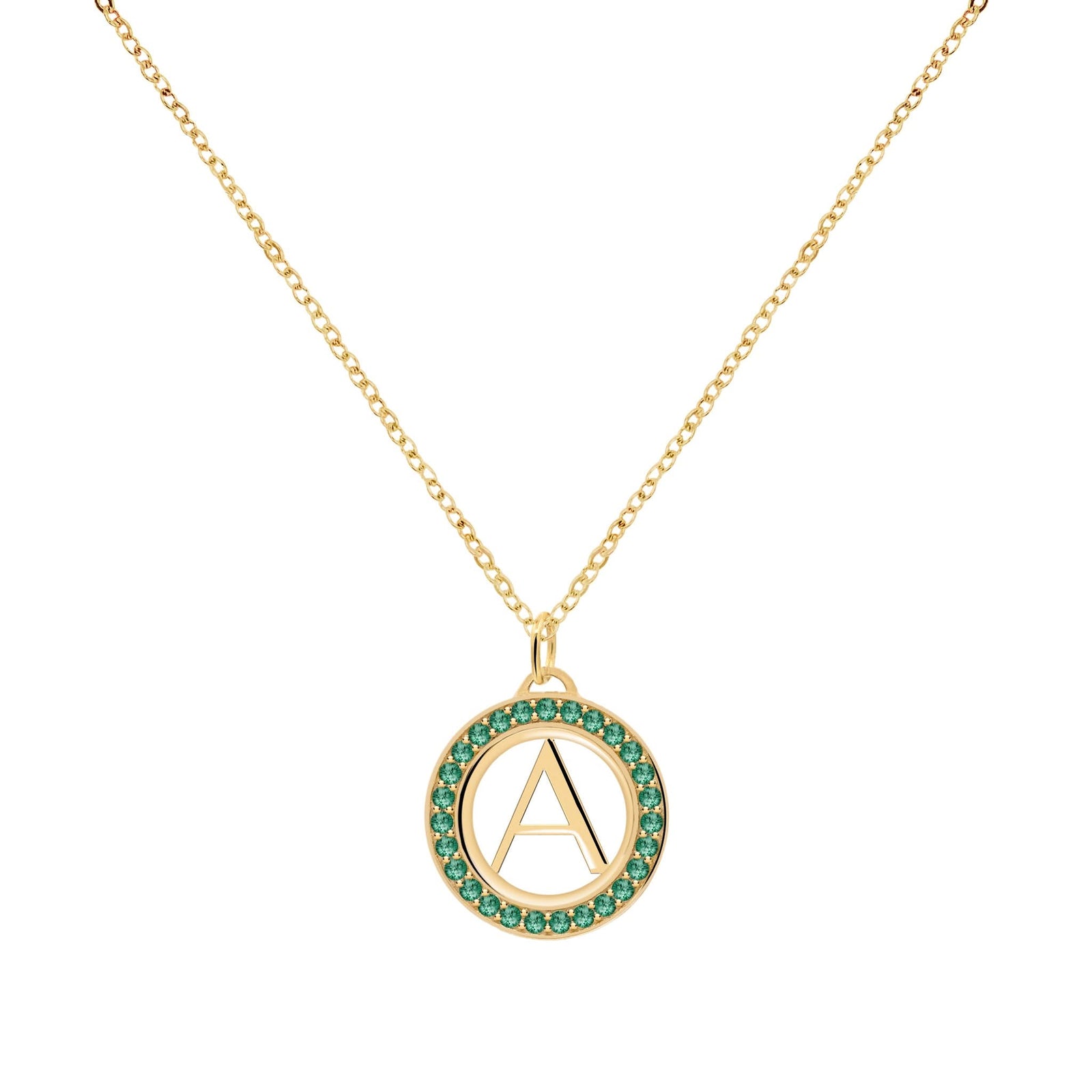 Letter & Emerald Pendant in 14k Gold (May)