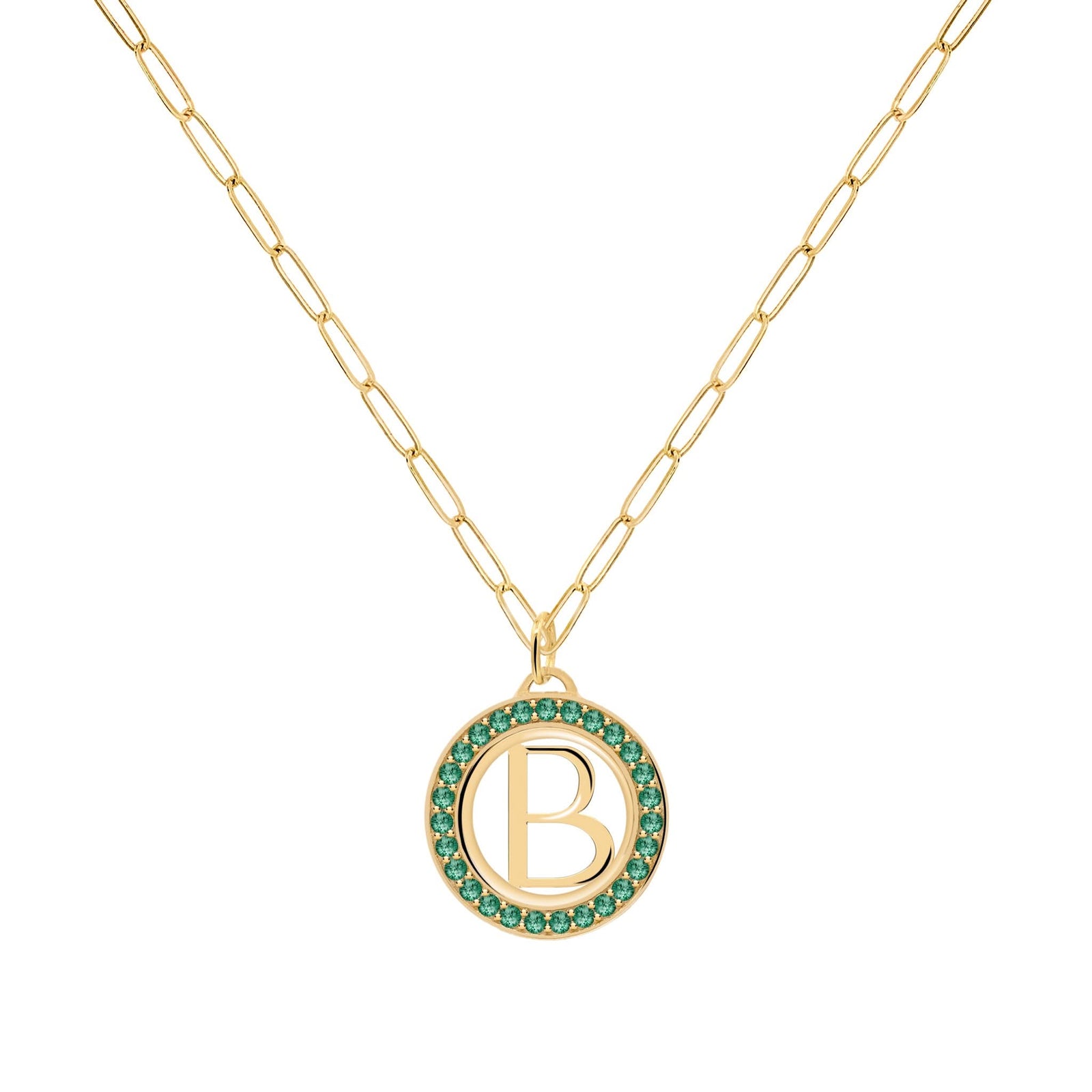 Letter & Emerald Pendant in 14k Gold (May)