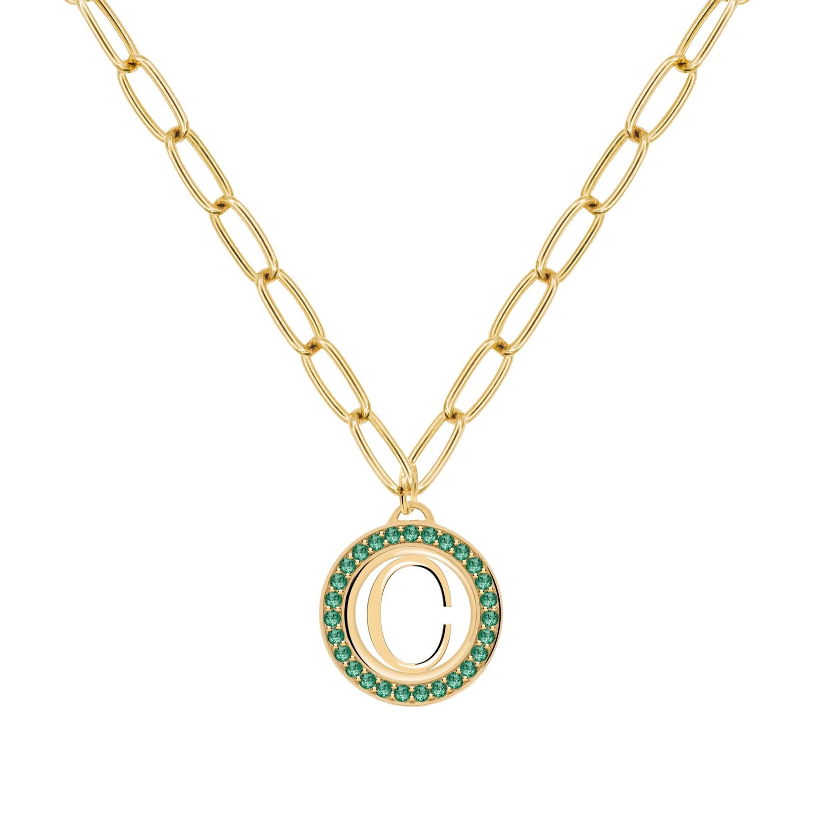 Letter & Emerald Pendant in 14k Gold (May)