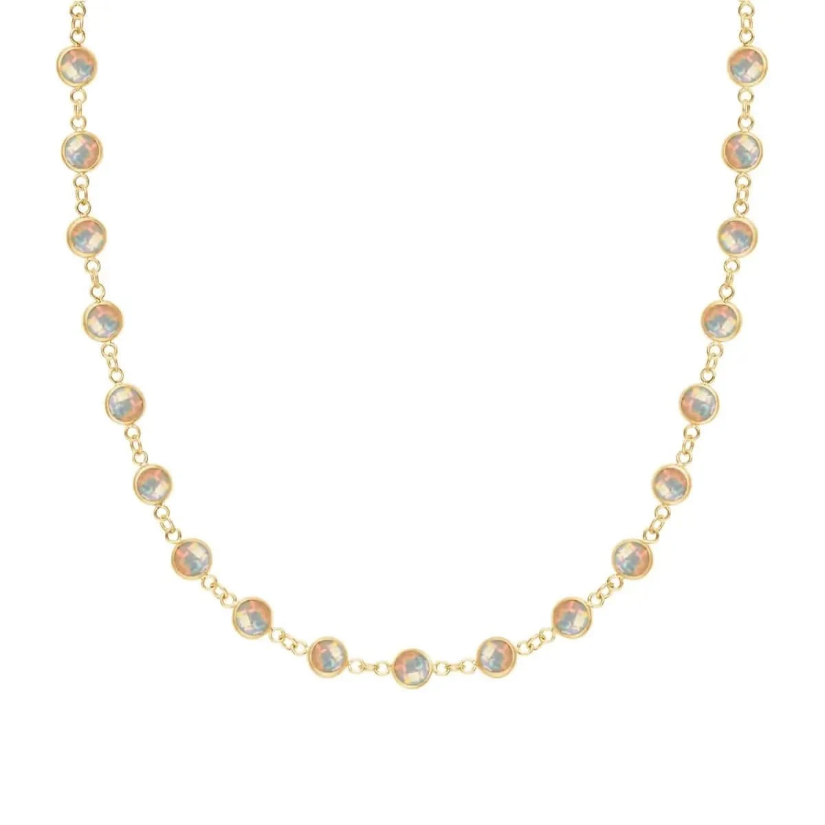 Newport necklace featuring nineteen 4 mm briolette cut opal bezel set in 14k yellow gold - front view