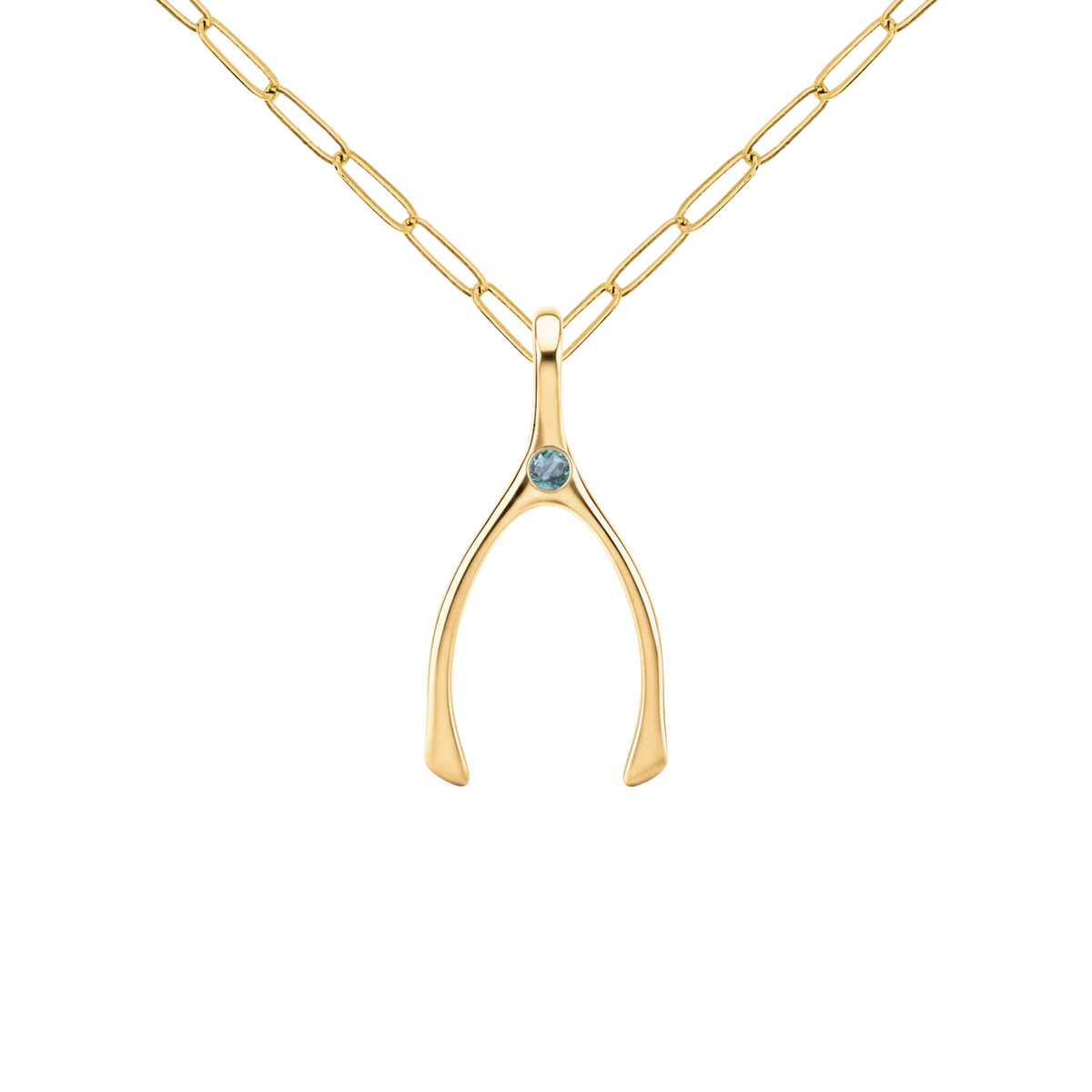 Small Alexandrite Wishbone Pendant in Solid 14k Gold (June)