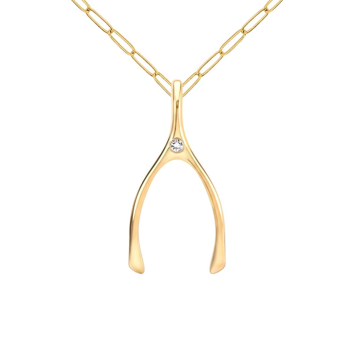 Large Diamond Wishbone Pendant in Solid 14k Gold (April)