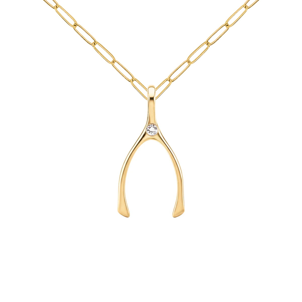 Small Diamond Wishbone Pendant in Solid 14k Gold (April)