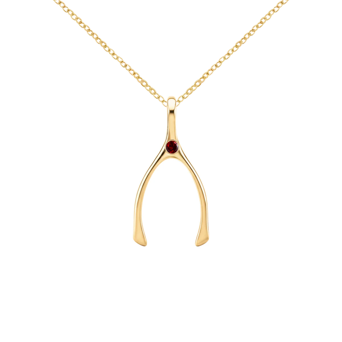 Small Garnet Wishbone Pendant in Solid 14k Gold (January)