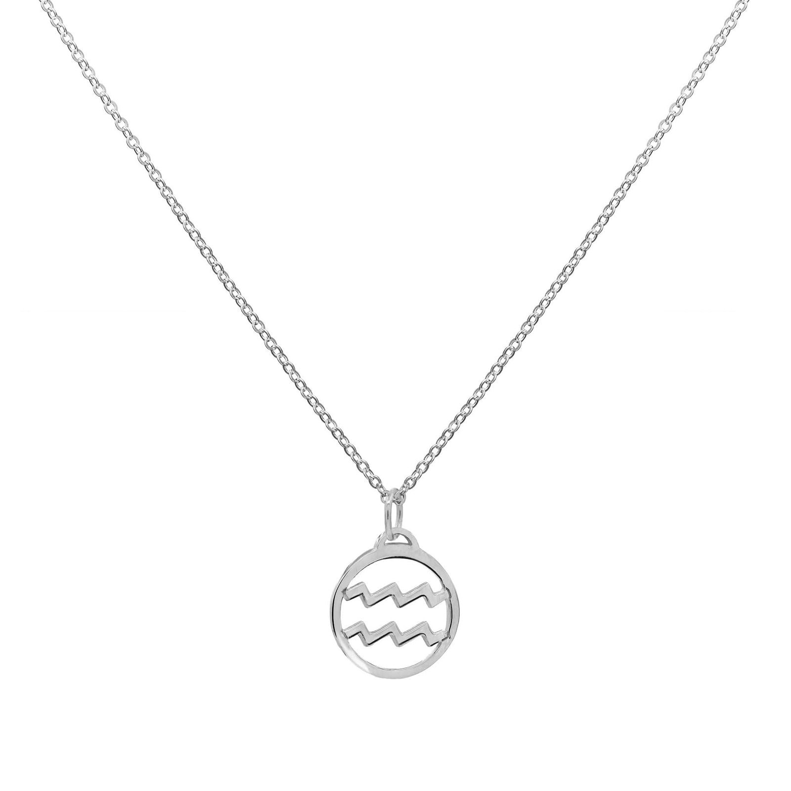 Flat Aquarius Pendant with Classic Chain in 14k Gold
