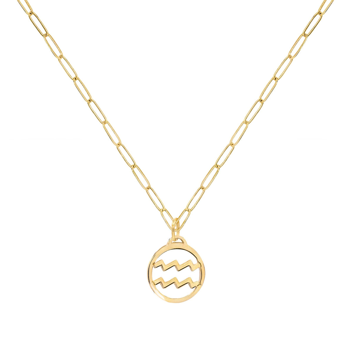 Flat Aquarius Pendant with Adelaide Mini Chain in 14k Gold