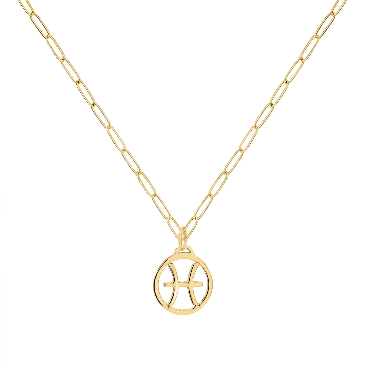 Flat Pisces Pendant with Adelaide Mini Chain in 14k Gold