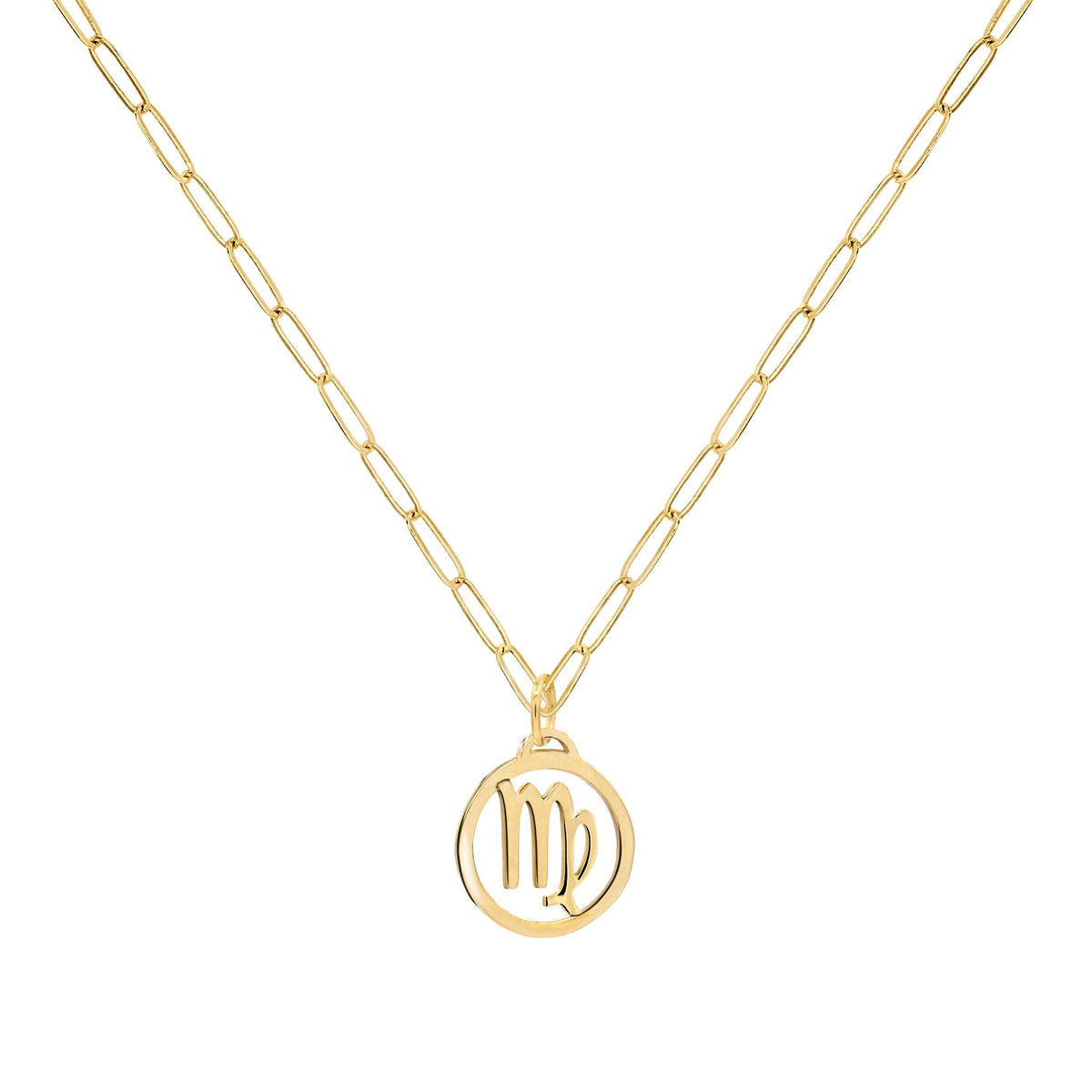 Flat Virgo Pendant with Adelaide Mini Chain in 14k Gold