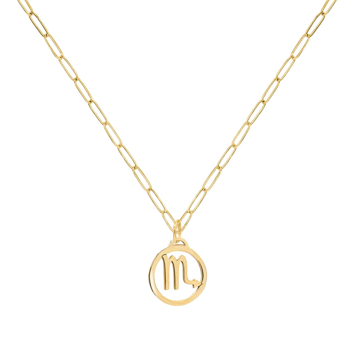 Flat Scorpio Pendant with Adelaide Mini Chain in 14k Gold