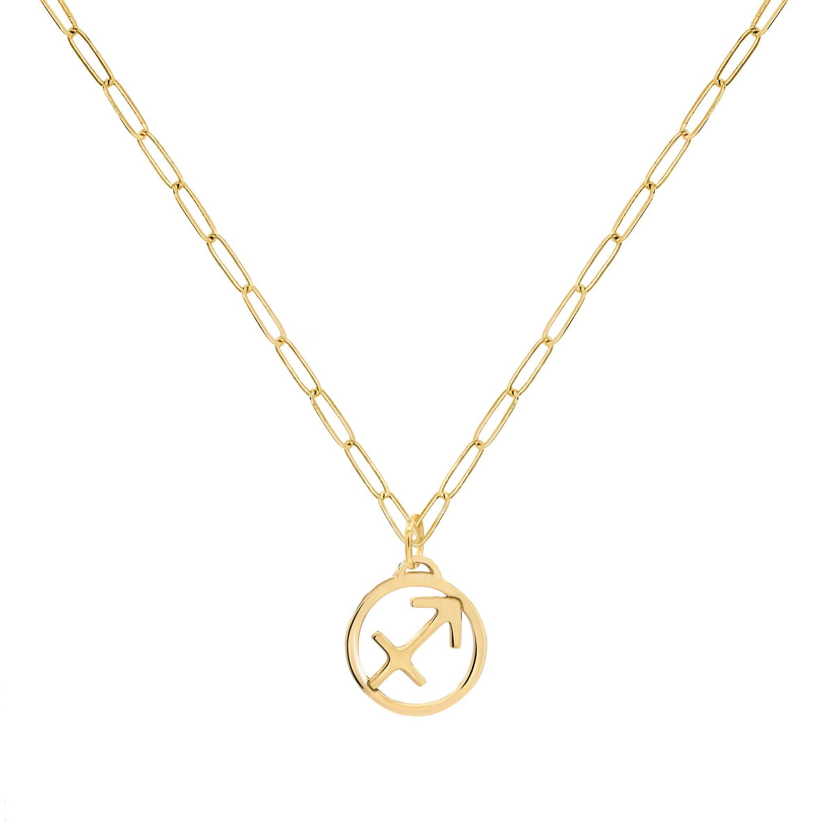 Flat Sagittarius Pendant with Adelaide Mini Chain in 14k Gold