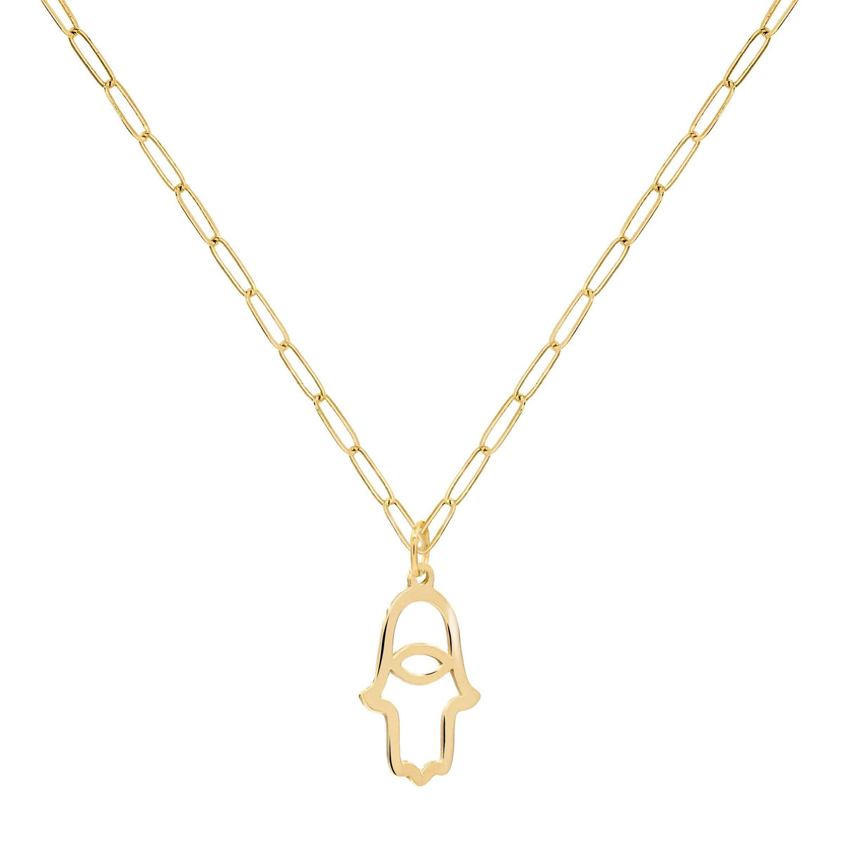 Hamsa Pendant with Adelaide Mini Chain in 14k Gold