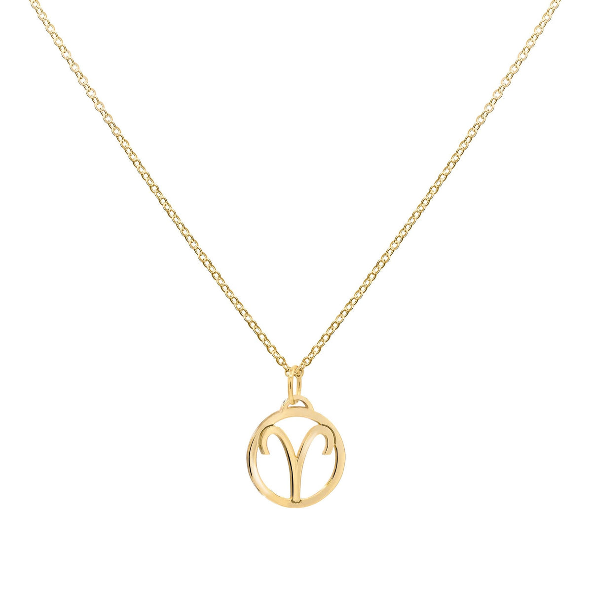 Flat Aries Pendant with Classic Chain in 14k Gold