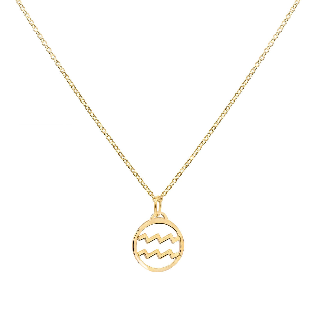Flat Aquarius Pendant with Classic Chain in 14k Gold
