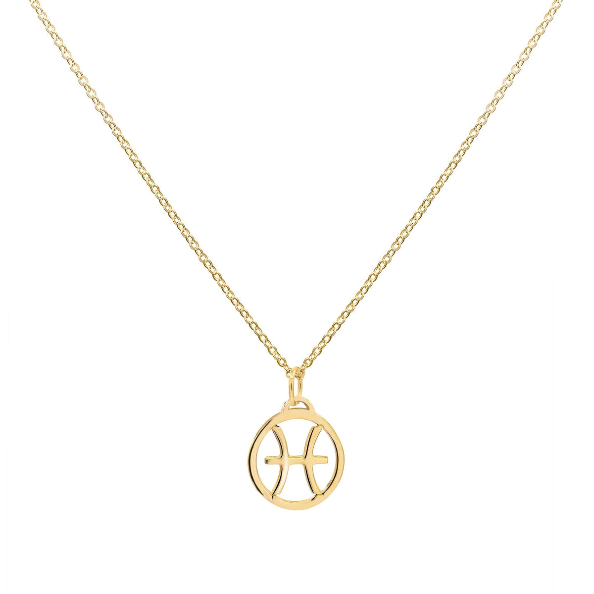 Flat Pisces Pendant with Classic Chain in 14k Gold