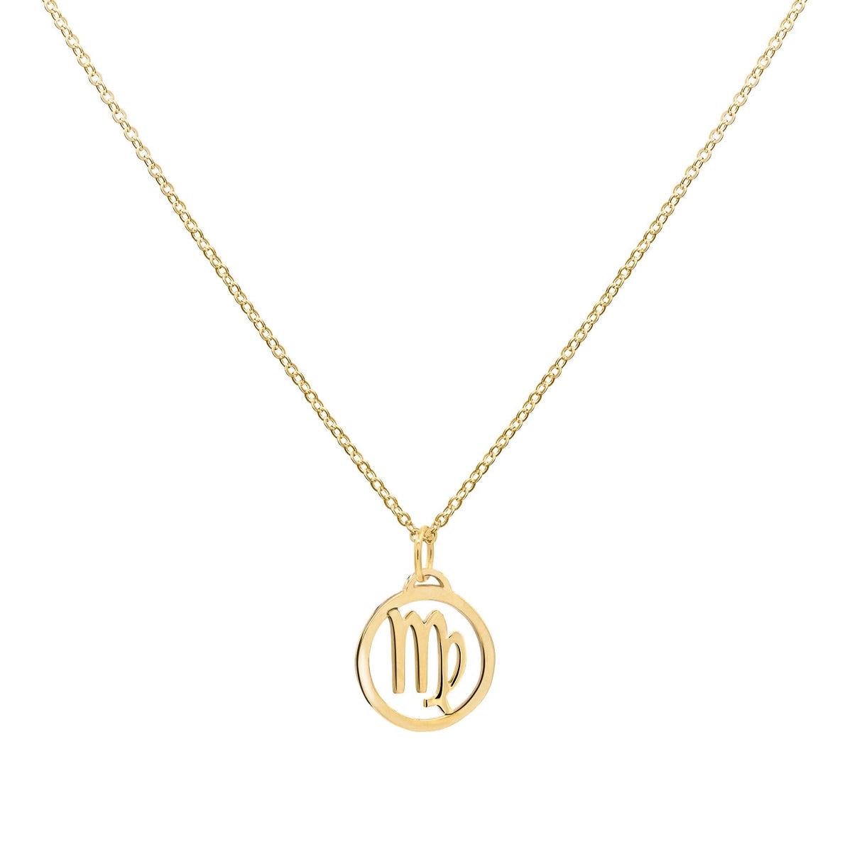 Flat Virgo Pendant with Classic Chain in 14k Gold