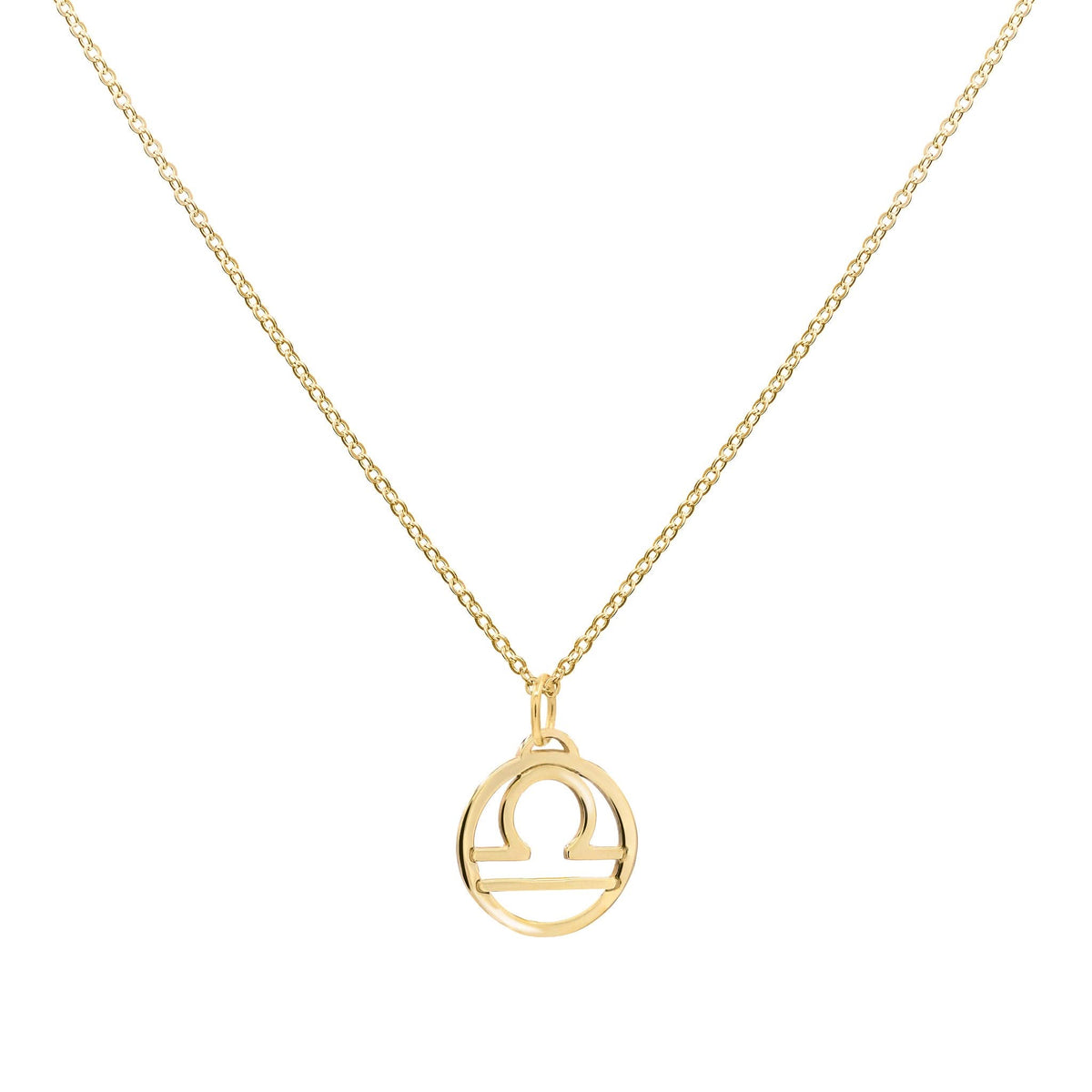 Flat Libra Pendant with Classic Chain in 14k Gold