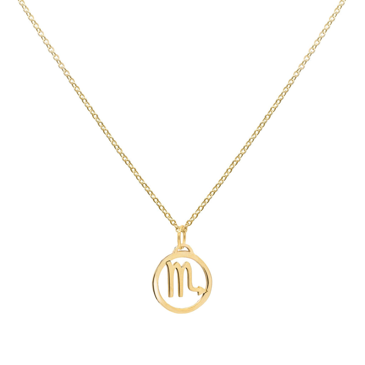 Flat Scorpio Pendant with Classic Chain in 14k Gold