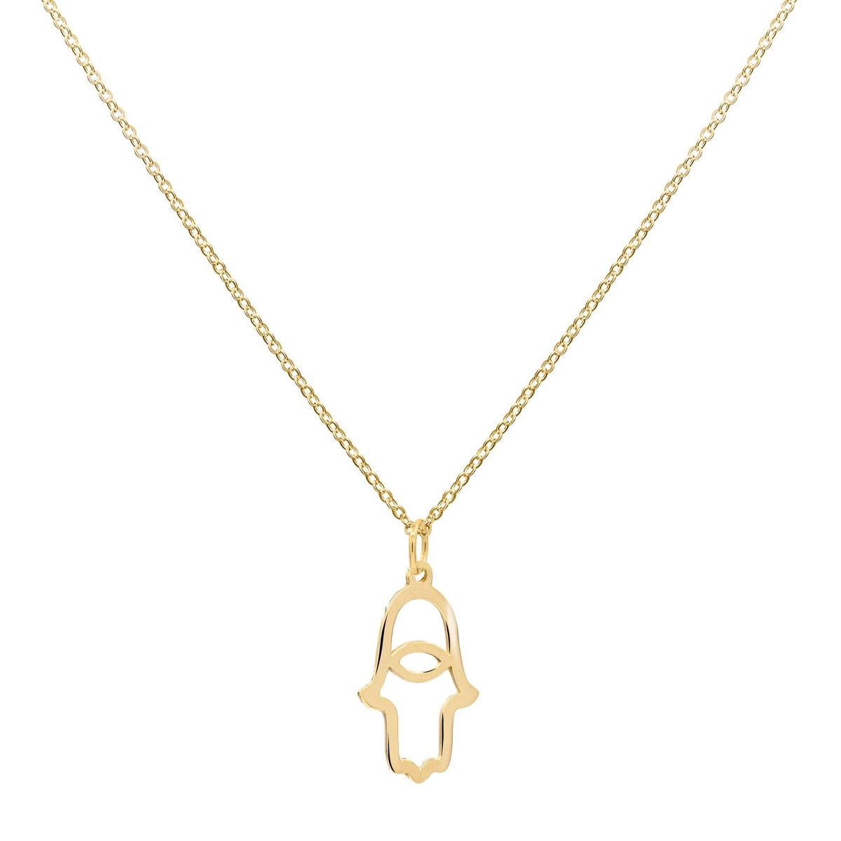 Hamsa Pendant with Classic Chain in 14k Gold