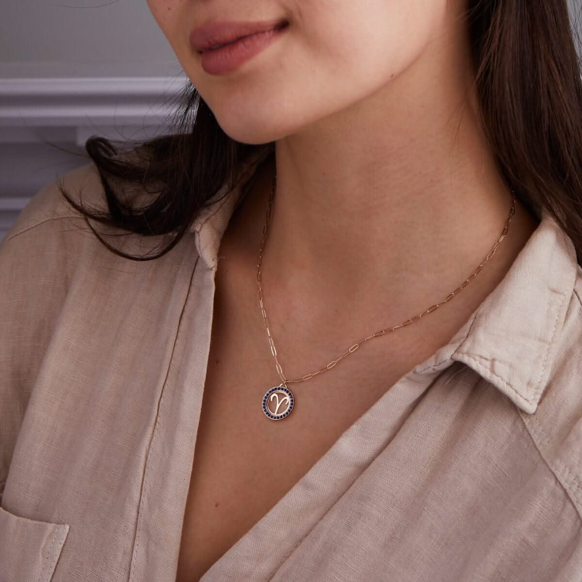 Aries & Birthstone Pendant in 14k Gold